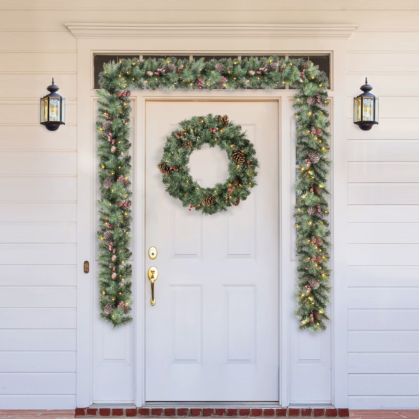 Set of 2 6ft Pre-Lit Christmas Garland with Warm Light LED Lights, Three Function