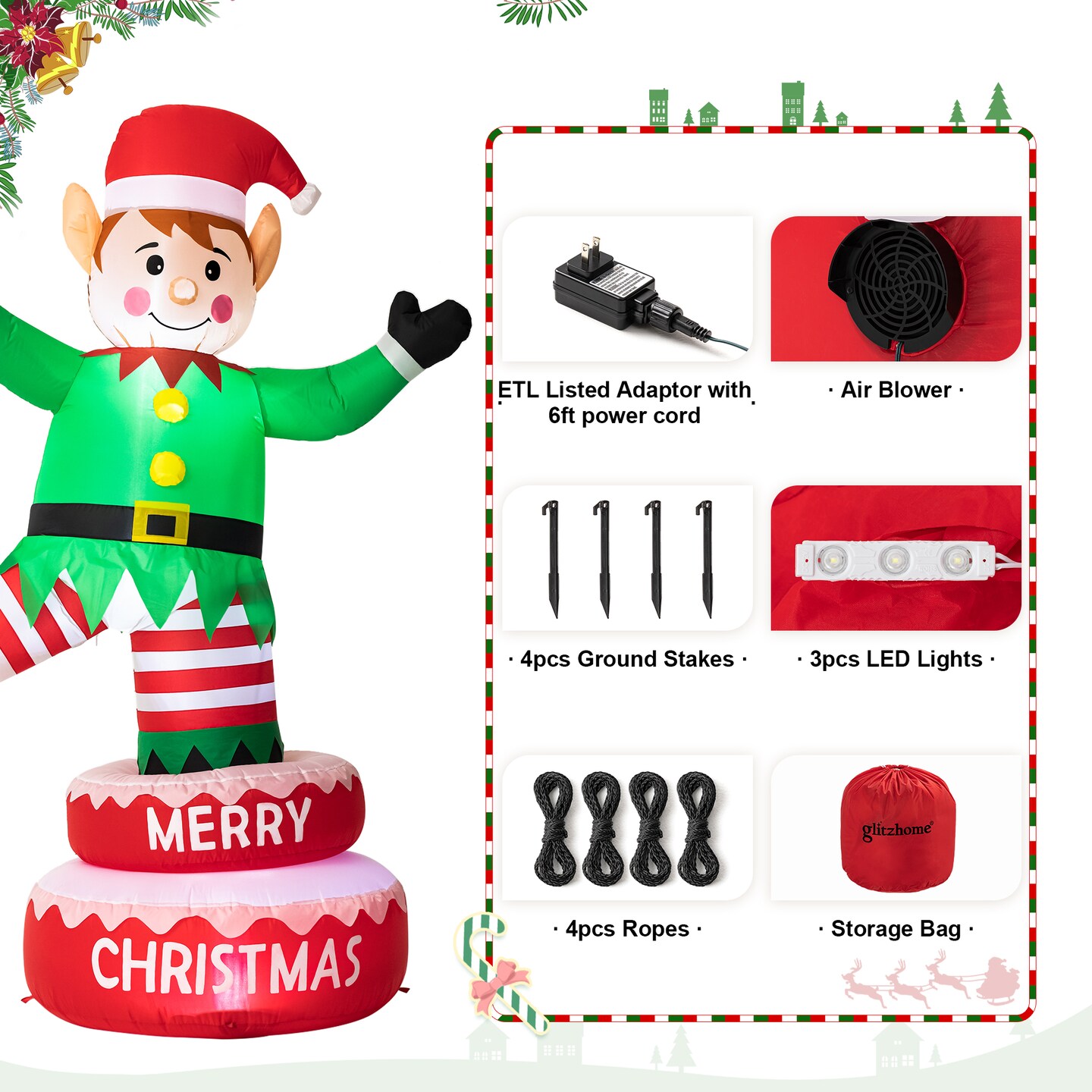6FT Lighted Inflatable Rotating Gingerbread Man/Snowman/Elf D&#xE9;cor