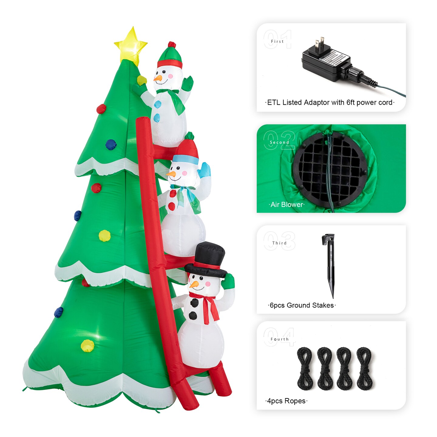 Set of 2 8FT Lighted Inflatable Xmas Snowman Climbing Up Tree Décor