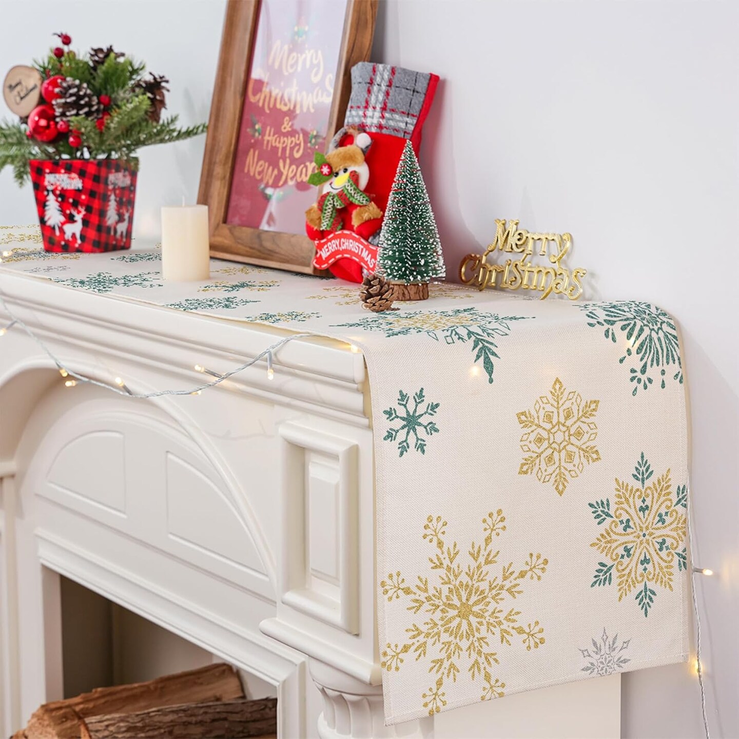 Christmas Table Runner, Christmas Decorations Snowflake Christmas Runner for Table