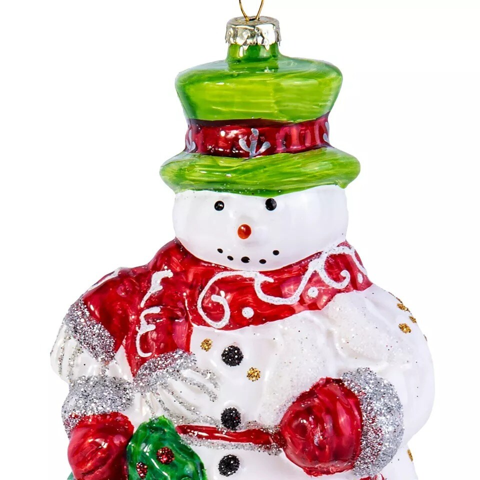 Snowman Glass Ornament, 5&#x22; Snowman Christmas Ornament, Glass Holiday Tree Decor