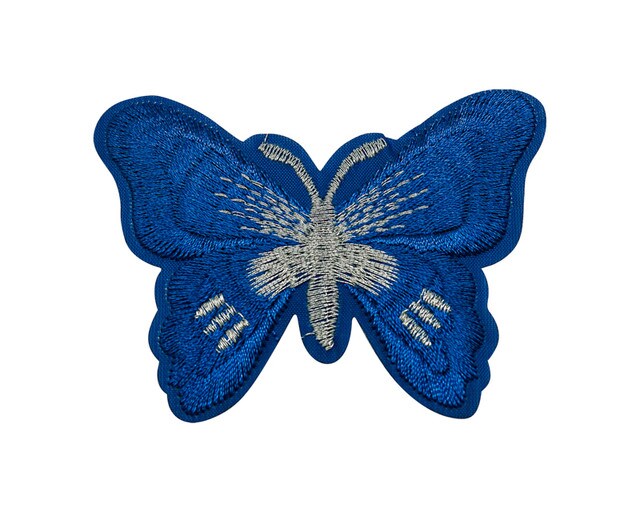 3"x 2 1/4" Royal Blue Silver Embroidery Heat Transfer Iron On Butterfly Patch Pack of 72