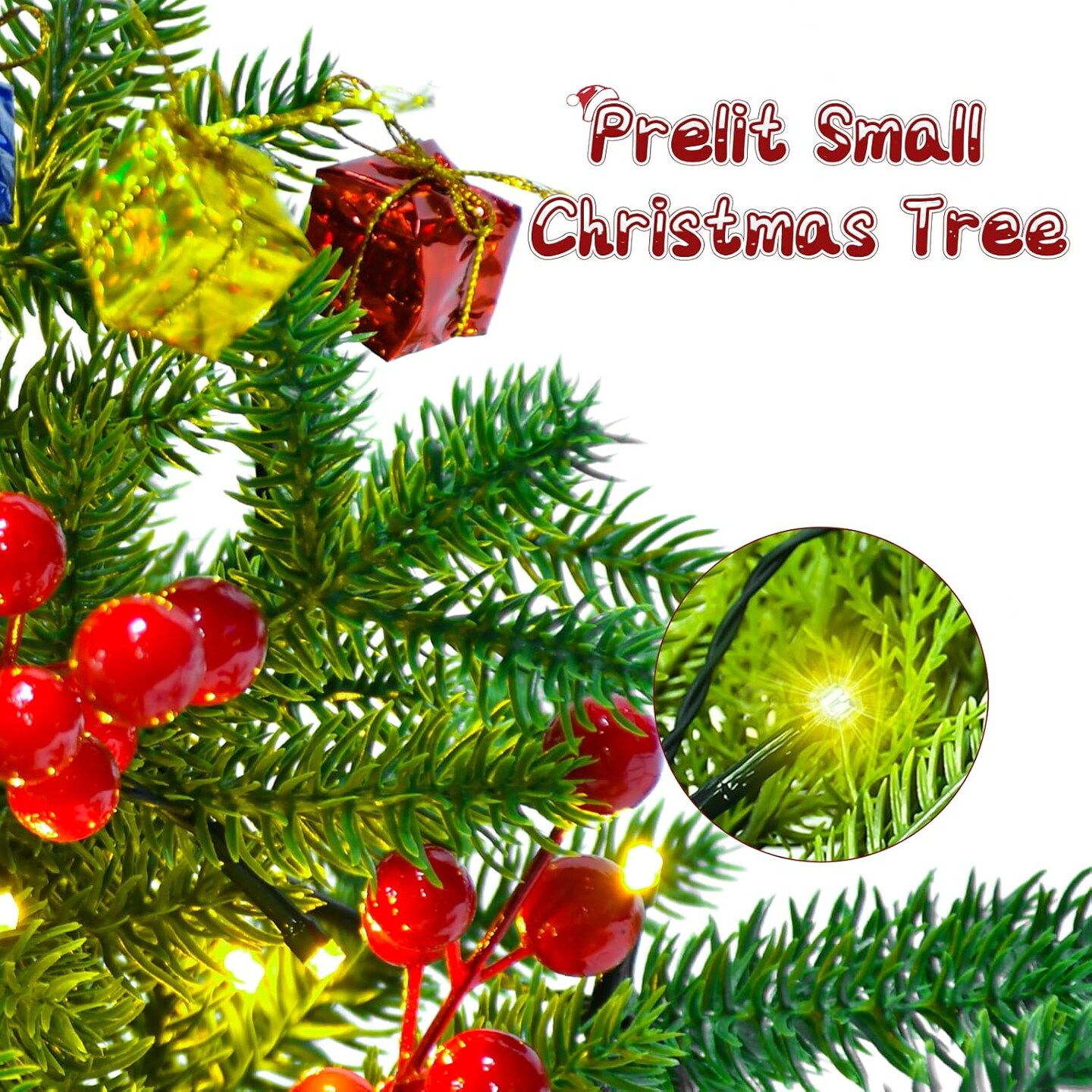 22 Inch Small Christmas Tree with 30 LED Lights &#x26; DIY Ornaments, Prelit Tabletop Christmas Tree Table