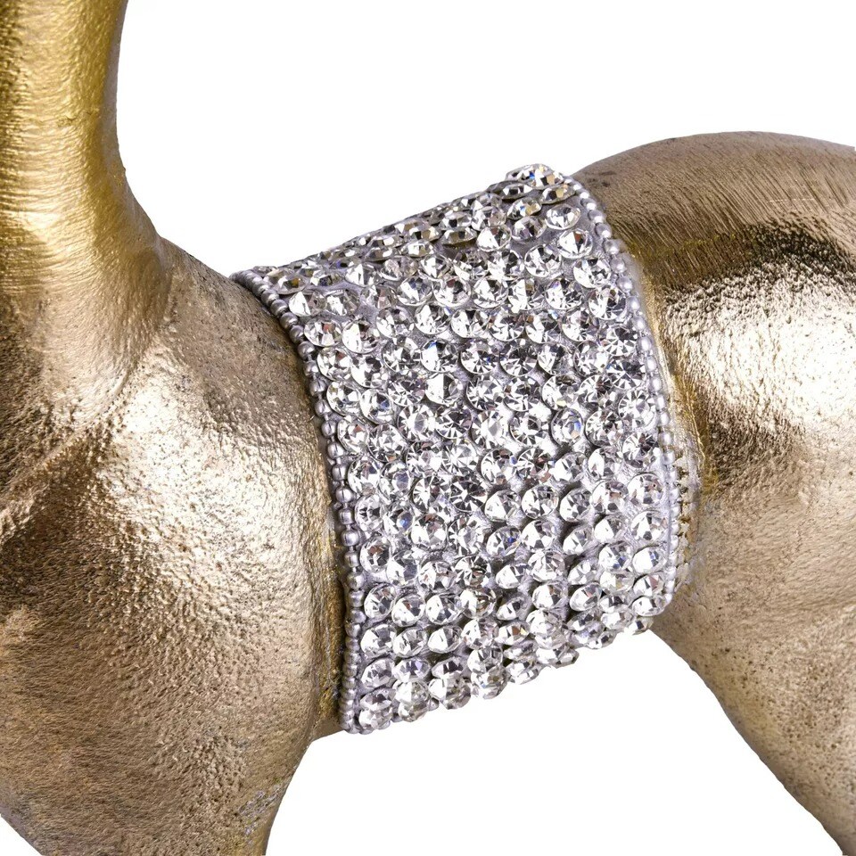 14" Large Metal Reindeer Figurine with Crystals, Christmas Deer Figure, Gold