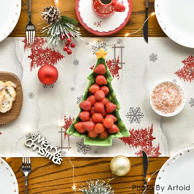 Snowman Christmas Table Runner, Seasonal Winter Holiday Kitchen Dining Table Decoration for Home Party Decor 13x72 Inch
