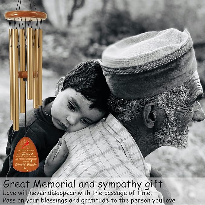 Cardinal Wind Chimes for Loss of Loved One 32",Memorial Wind Chimes in Memory of a Loved One, Cardinal Memorial Gift, Sympathy Bereavement Condolence Gift,Wooden,Golden