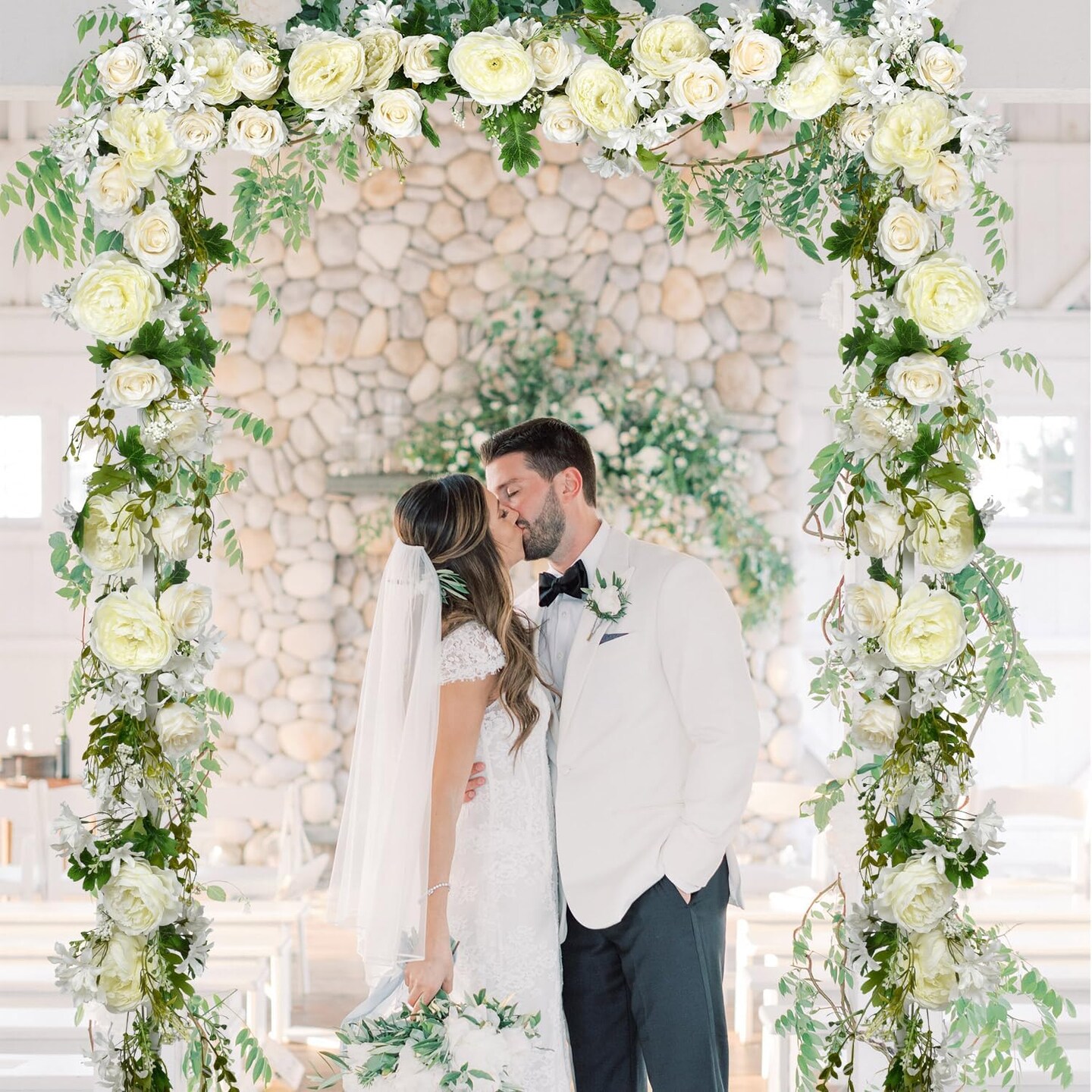 2-Pack Artificial Peony Flower Garland – Silk White Peonies for Wedding, Party, and Table Decoration – 6ft Per Strand