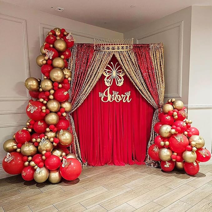 120pcs Red and Gold Balloon Garland Arch Kit – Metallic Gold, Ruby Red & Gold Confetti Balloons – Premium 12/10/5 Inch Balloon Set for Valentine’s Day, Wedding, Birthday, Anniversary & Engagement Party