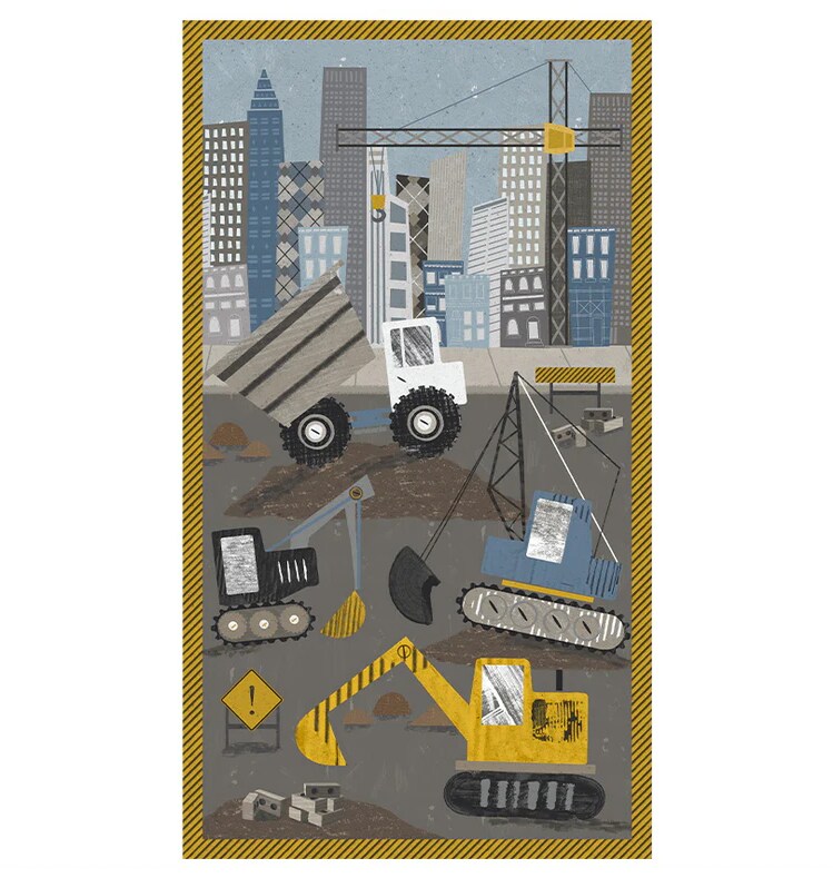 Fabric Windham City Works Diggers & Dozers 24x42" Quilting Panel 55024DP-X