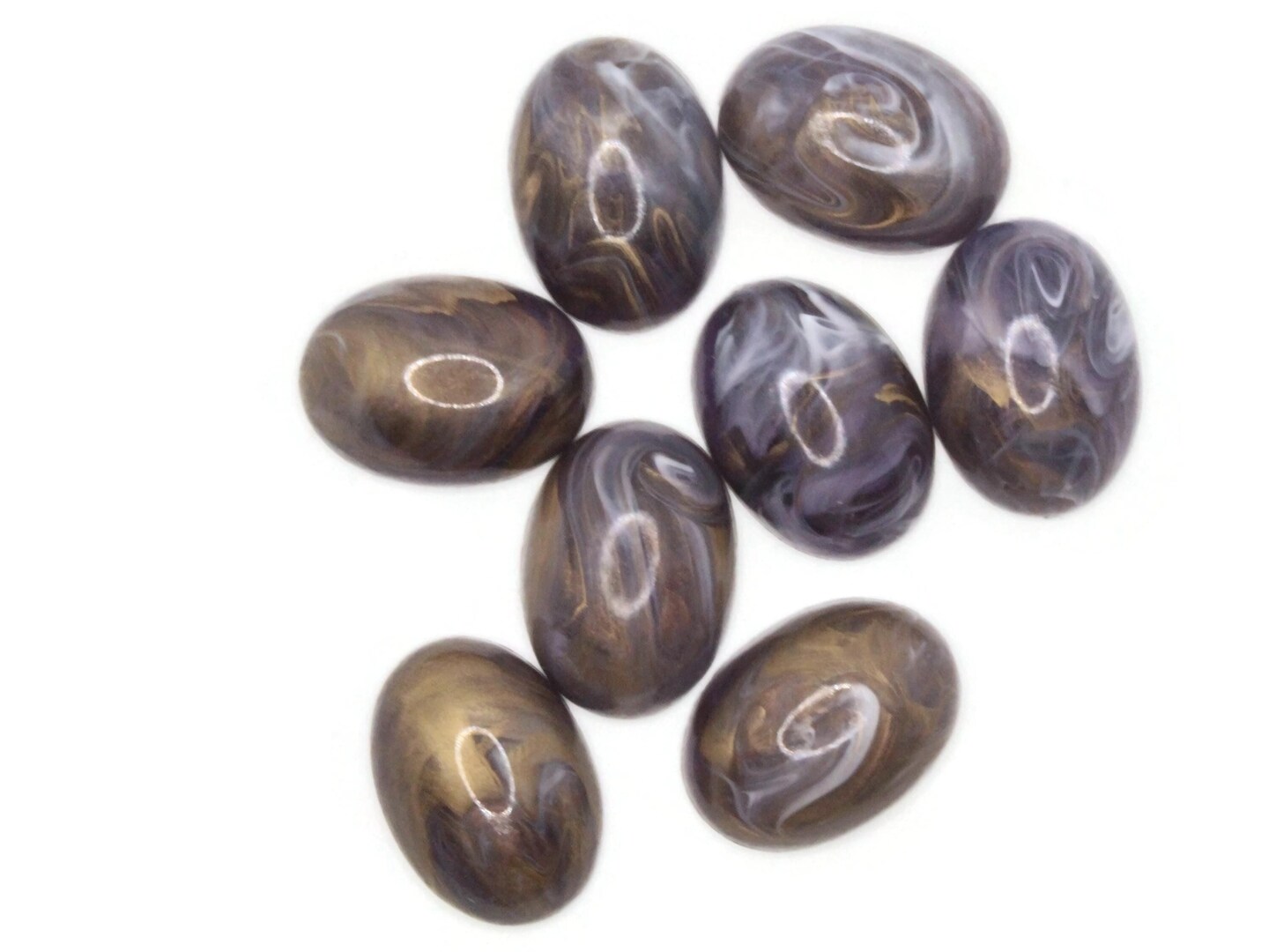 8 25mm x 18mm Purple and Brown Swirling Oval Vintage Lucite Cabochons