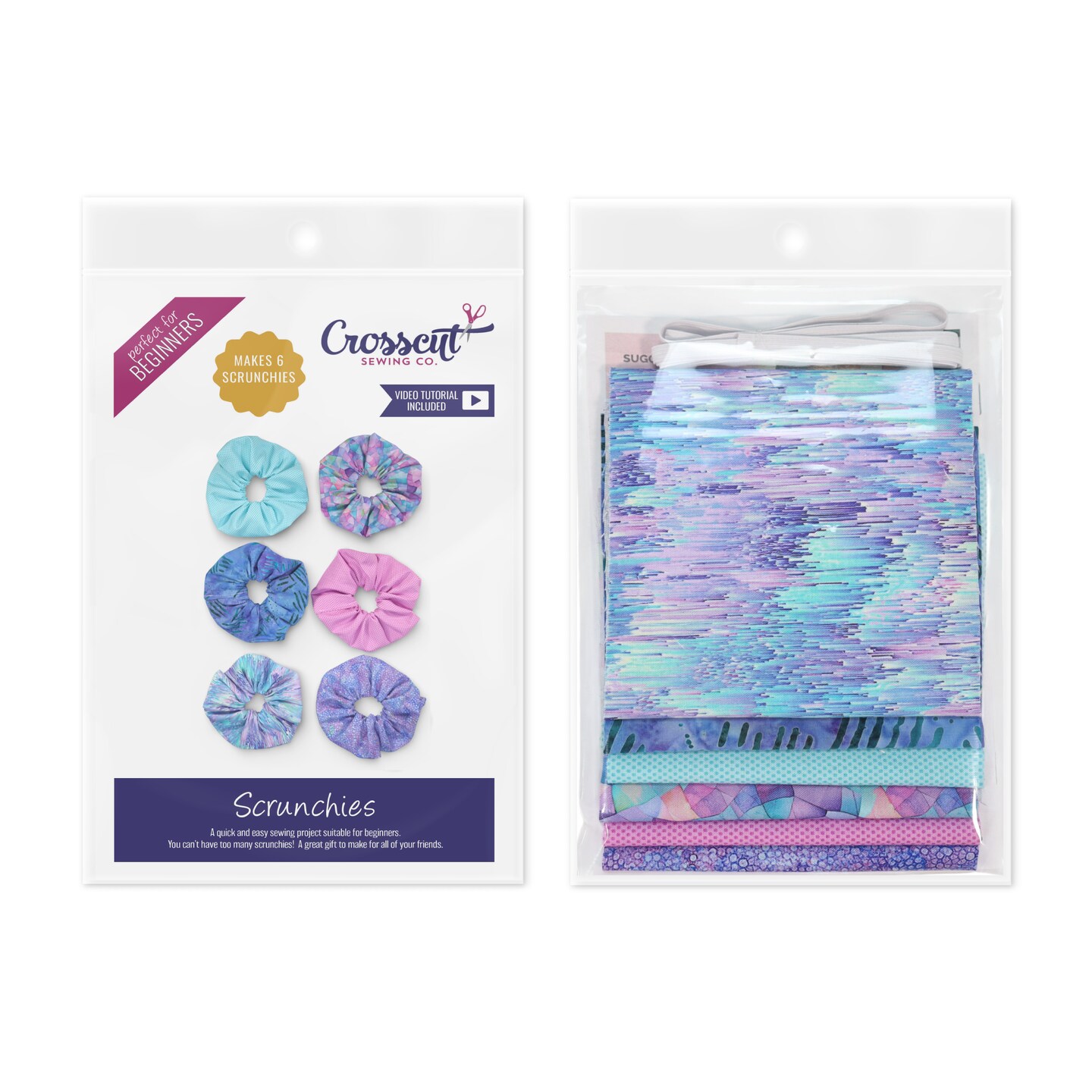 Crosscut Sewing Co.® Scrunchie Sewing Project Kit for Beginners with Fabric, Instructions and Video
