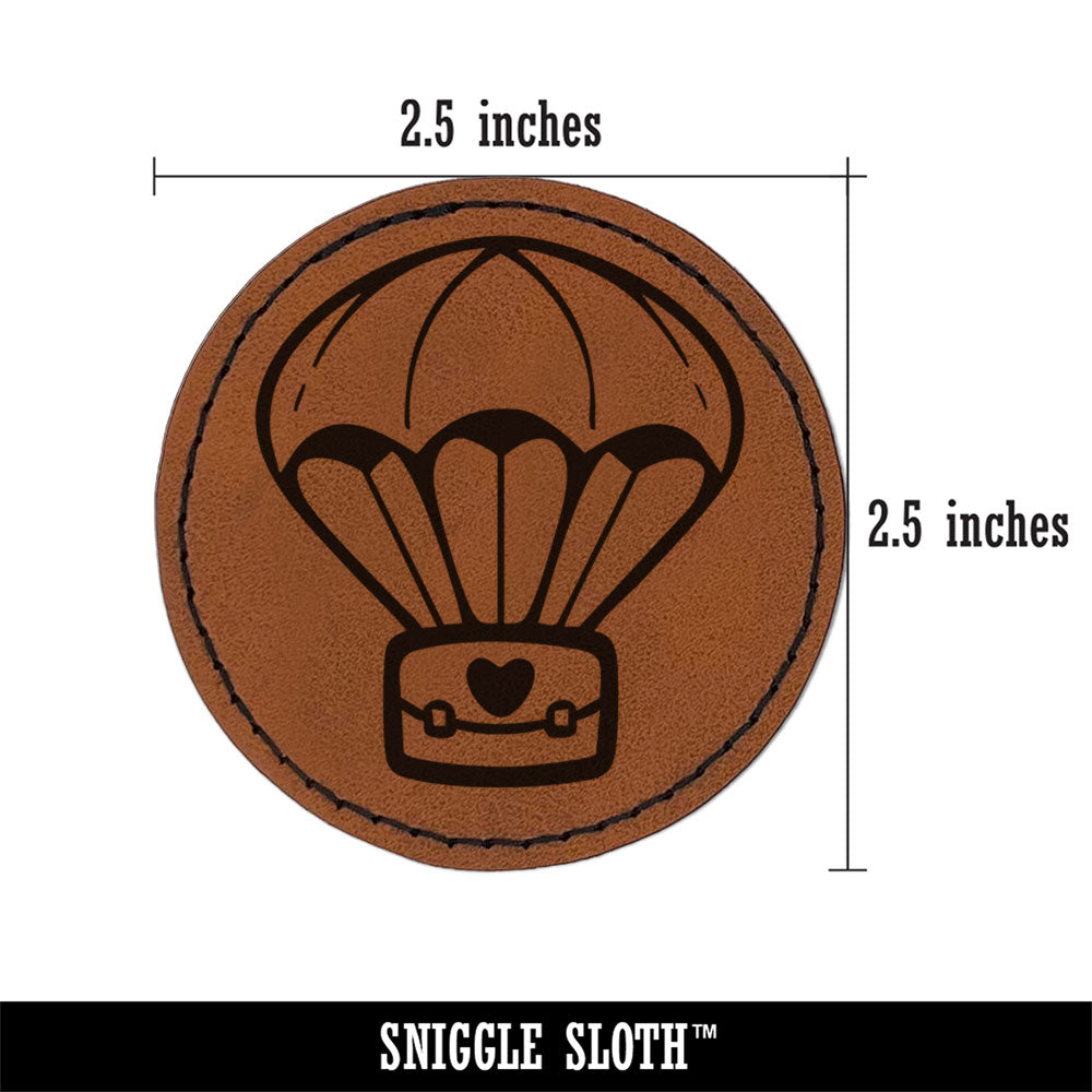 Love Care Package Special Delivery Parachute Round Iron-On Engraved Faux Leather Patch Applique - 2.5 Inch