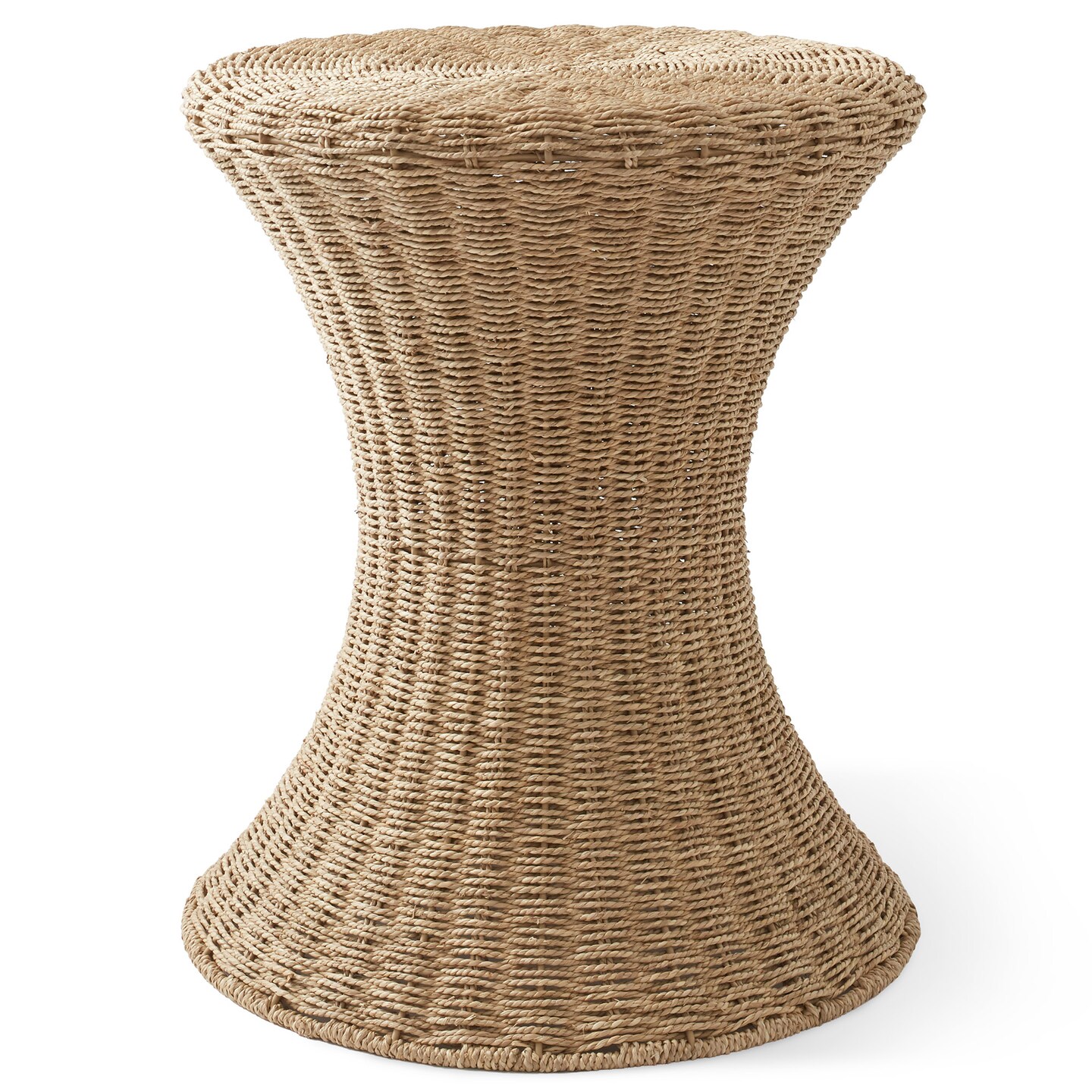 Casafield Hourglass Side Table, Water Hyacinth Round End Table, Boho Woven Wicker Accent for Bedroom, Living Room, Office, Entryway
