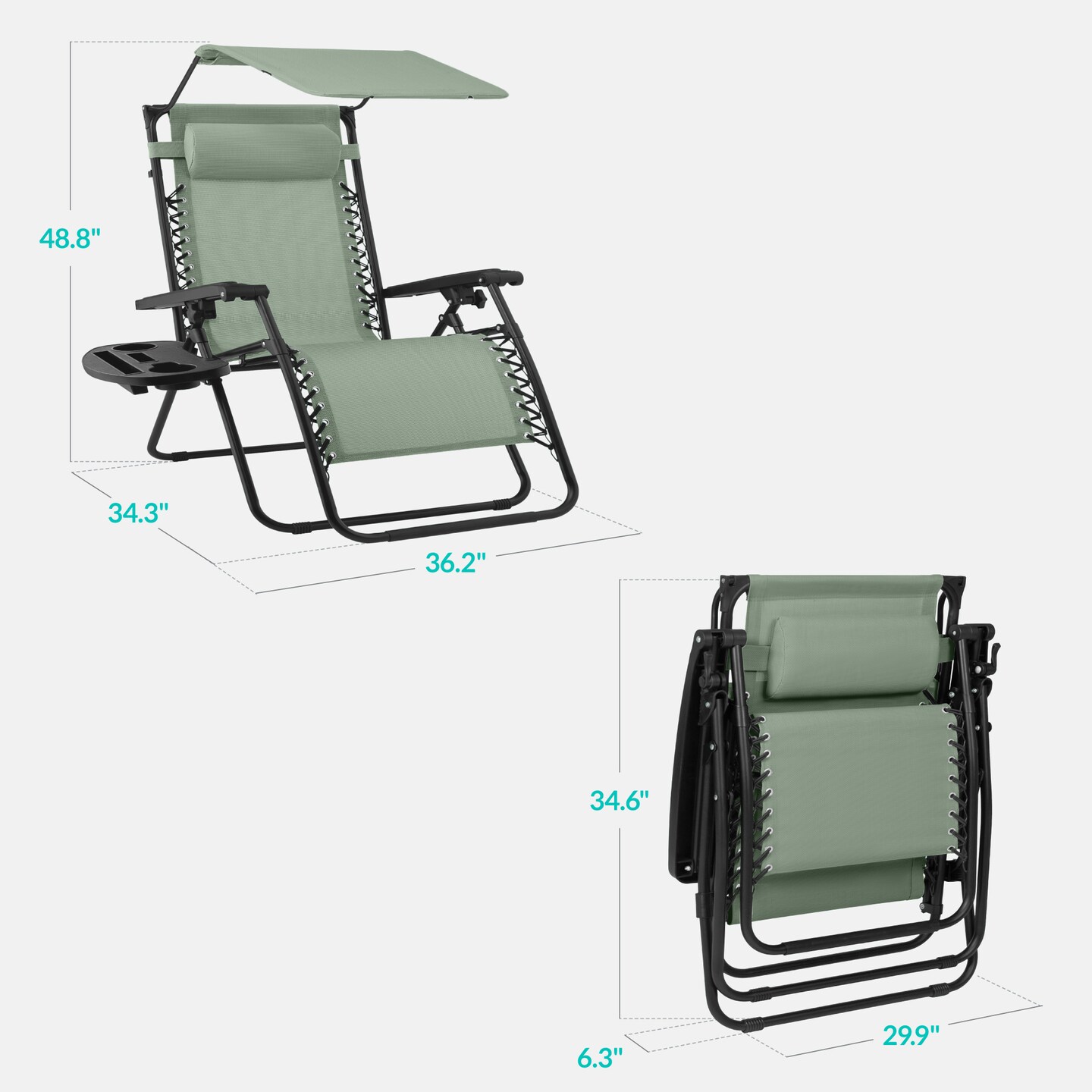 Best Choice Products 30” Extra Wide Folding Zero Gravity Patio Lounge Chair w/Adjustable Canopy Shade