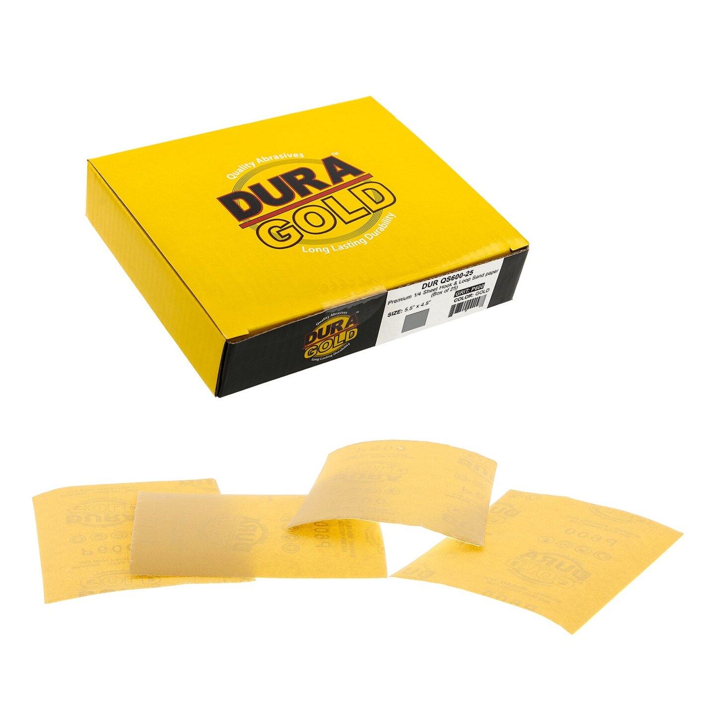Dura-Gold Premium 600 Grit Gold Sandpaper Micro Sheets - 1"x4", Hook & Loop, Box Of 45