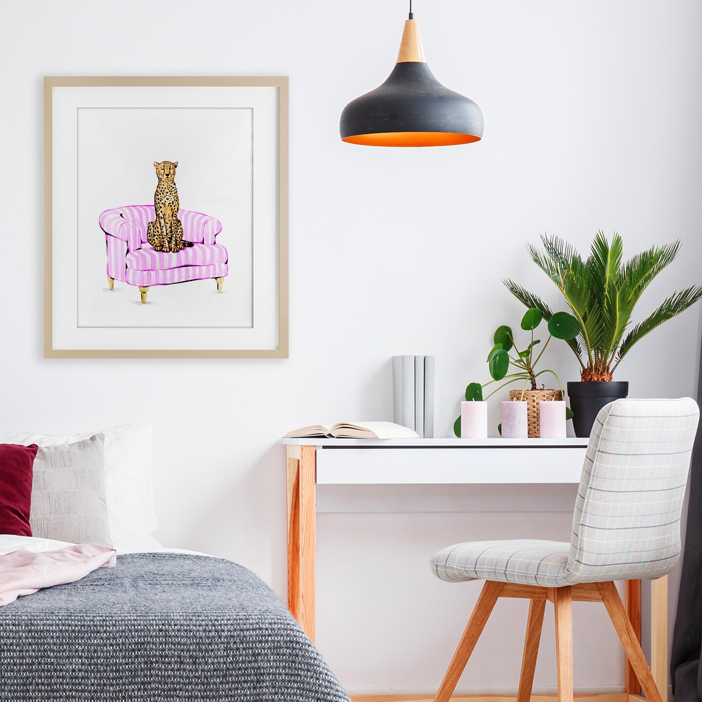 Stupell Industries Cheetah on Pink Stripe Chair Framed Print Under Glass, design by Ziwei Li