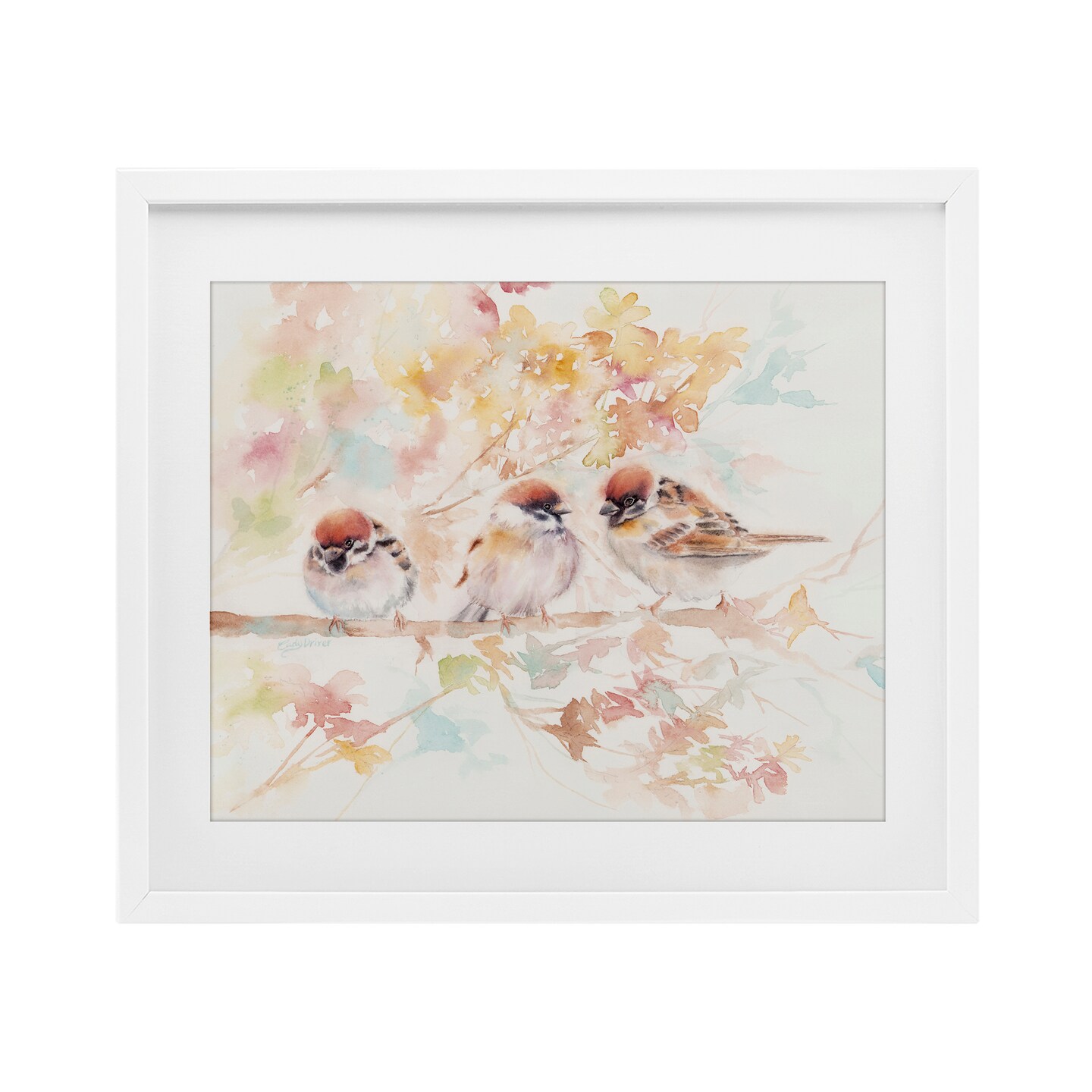 Stupell Industries Trio of Birds on Watercolor Branch Framed Print Under Glass, design by Cady Driver