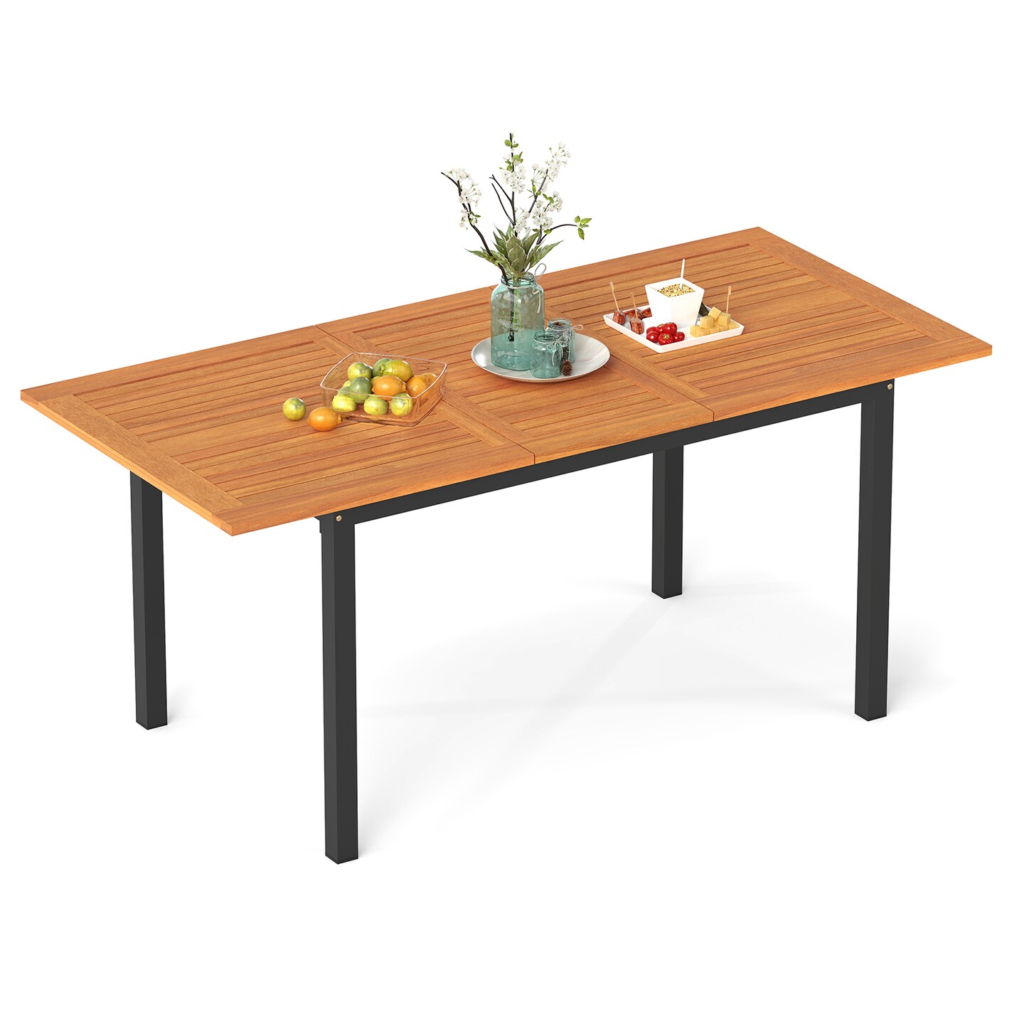 6-Seater Patio Dining Set with Adjustable Acacia Wood Table and Umbrella Hole Heavy Duty Chairs