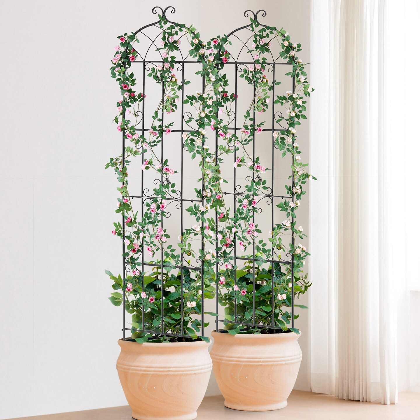 Black Metal Garden Trellis for Climbing Plants Carbon Steel Frame with Powder-Coated Finish