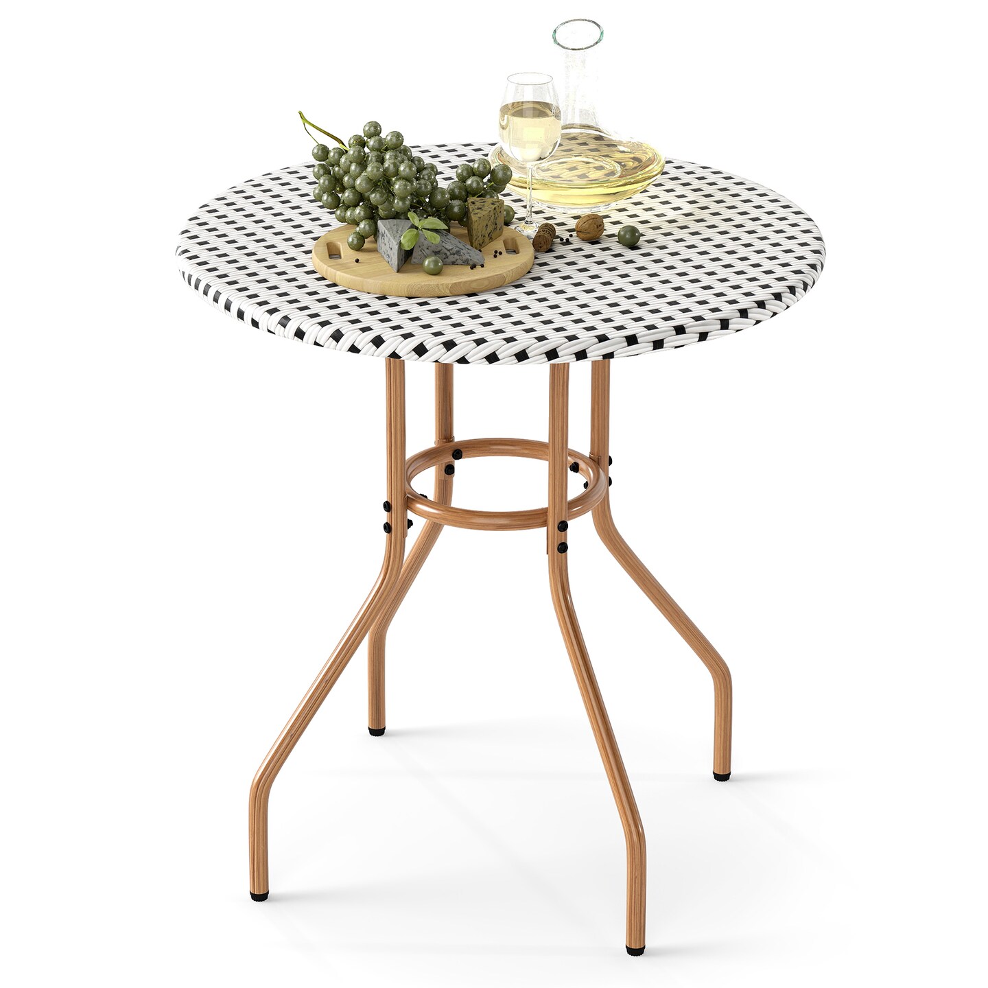 Round Patio Bistro Table for Two, Hand-Woven PE Rattan with Sturdy Metal Frame for Outdoor Use