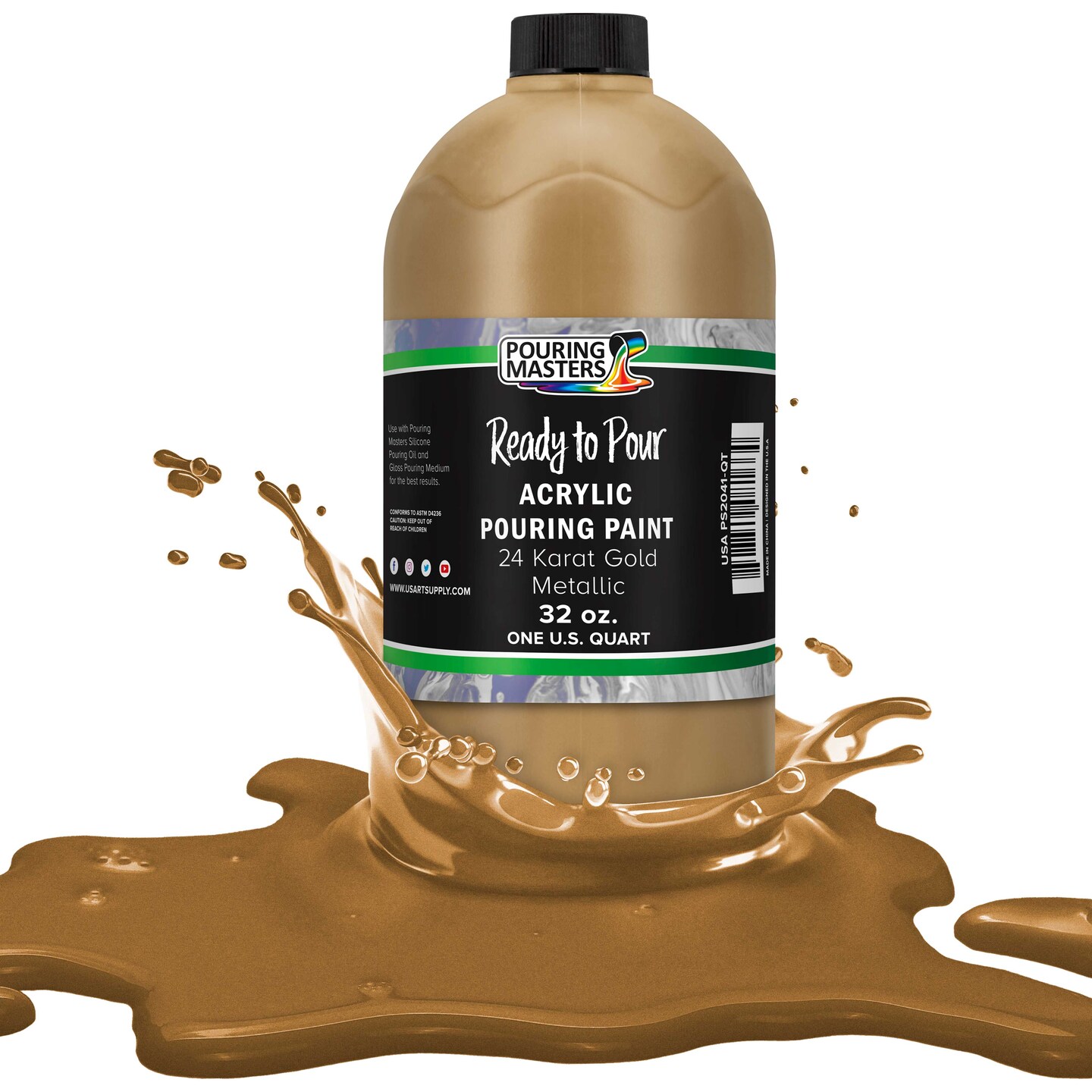 Pouring Masters 24 Karat Gold Ready to Pour Acrylic Pouring Paint - Premium 32-Ounce Pre-Mixed Fluid Acrylic Paint - Fluid Art Supplies for Canvas, Wood, Paper, Tile & Rocks