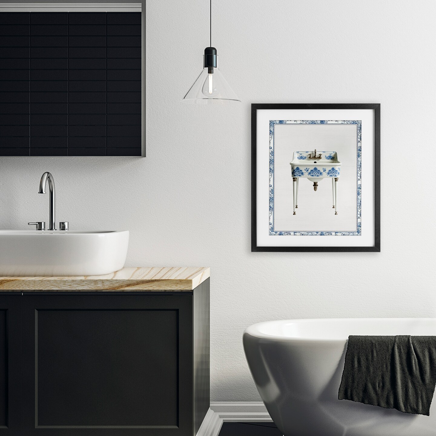 Stupell Industries Vintage Chinoiserie Sink Framed Print Under Glass, design by Lettered and Lined