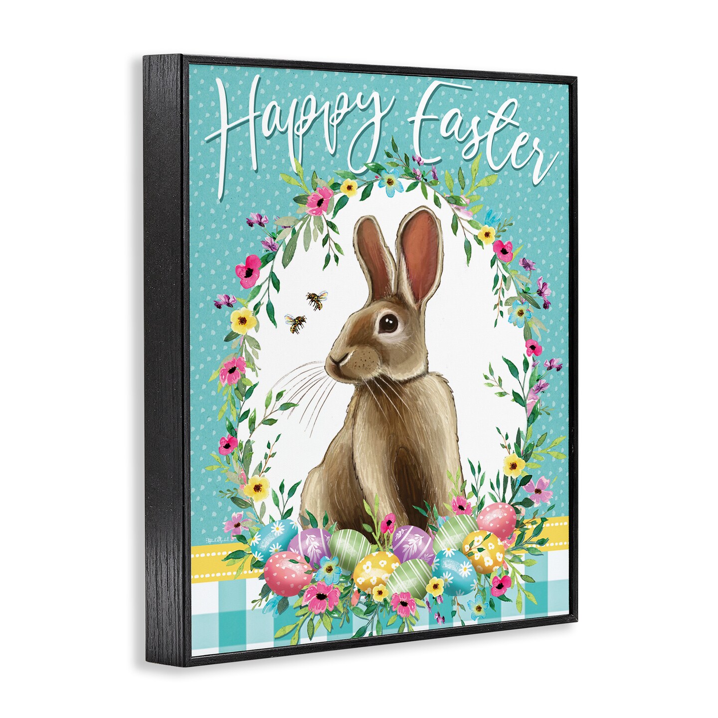 Stupell Industries Happy Easter Bunny Wreath Framed Giclee, design by Elizabeth Tyndall