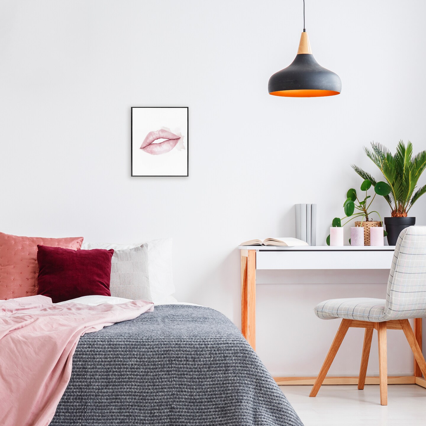 Stupell Industries Pink Lips Watercolor Framed Giclee, design by Christine Simpson Art