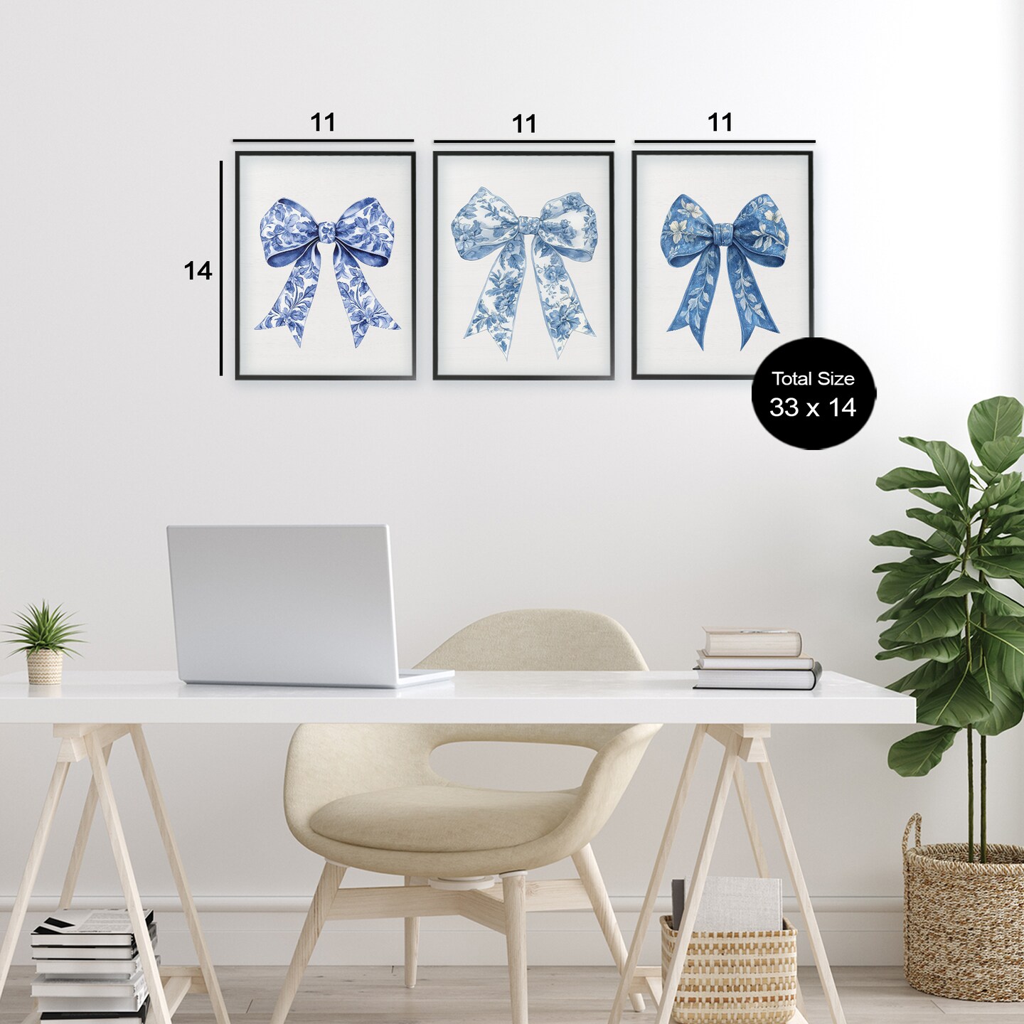 Stupell Industries Vintage Toile Pattern Bows 3pc Framed Giclee Set, design by Lettered and Lined