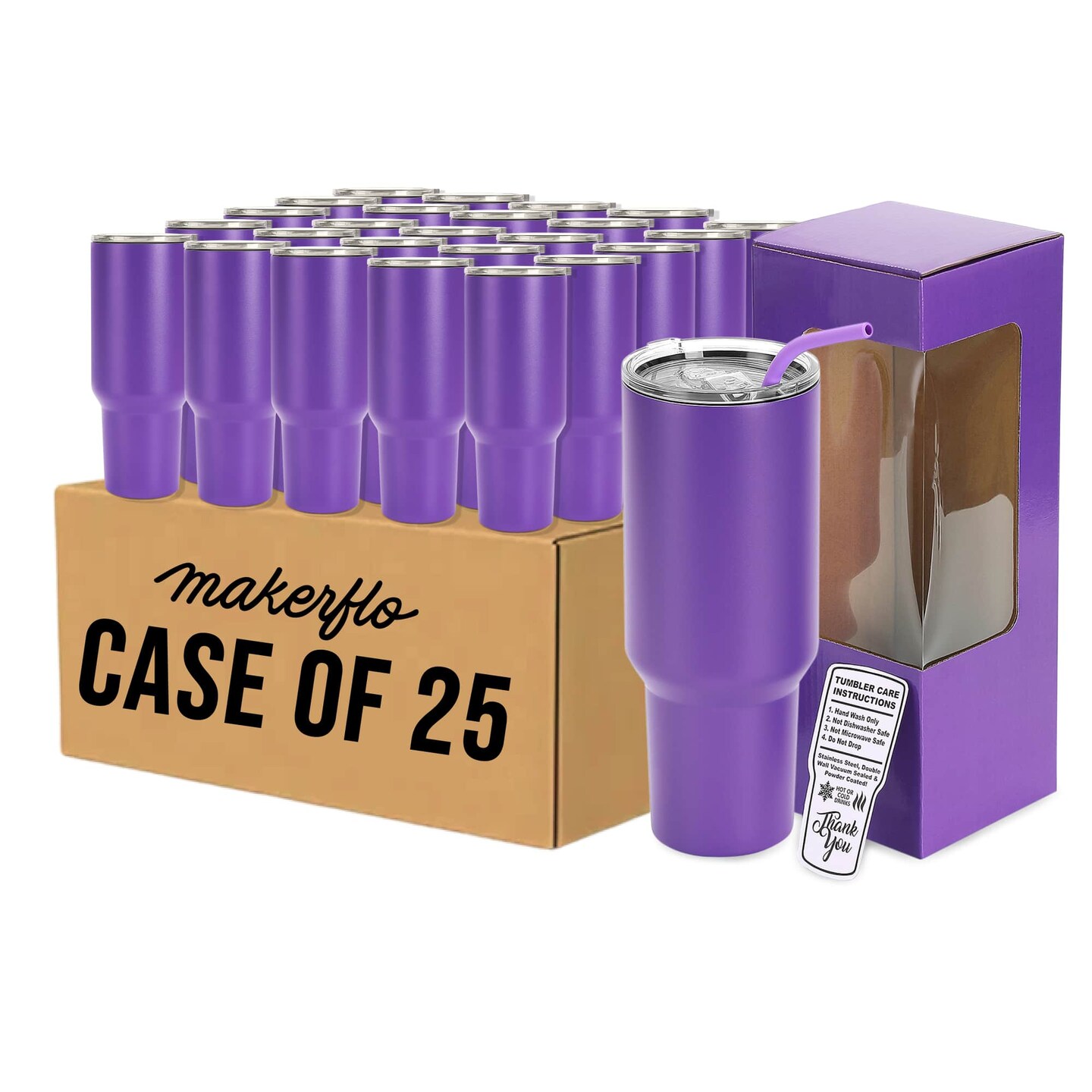Makerflo 40 oz Powder Coated Tumbler with Sliding Splash & Leak Proof Lid and Handle Sold Separately, Ideal for Craft and Personalization (Laser Engraving, UV DTF, Epoxy, and Vinyl)