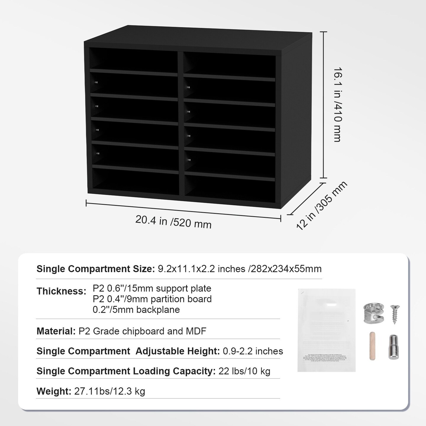 Wood Literature Organizer File Sorter with Removable Shelves Mailbox Slots for Office