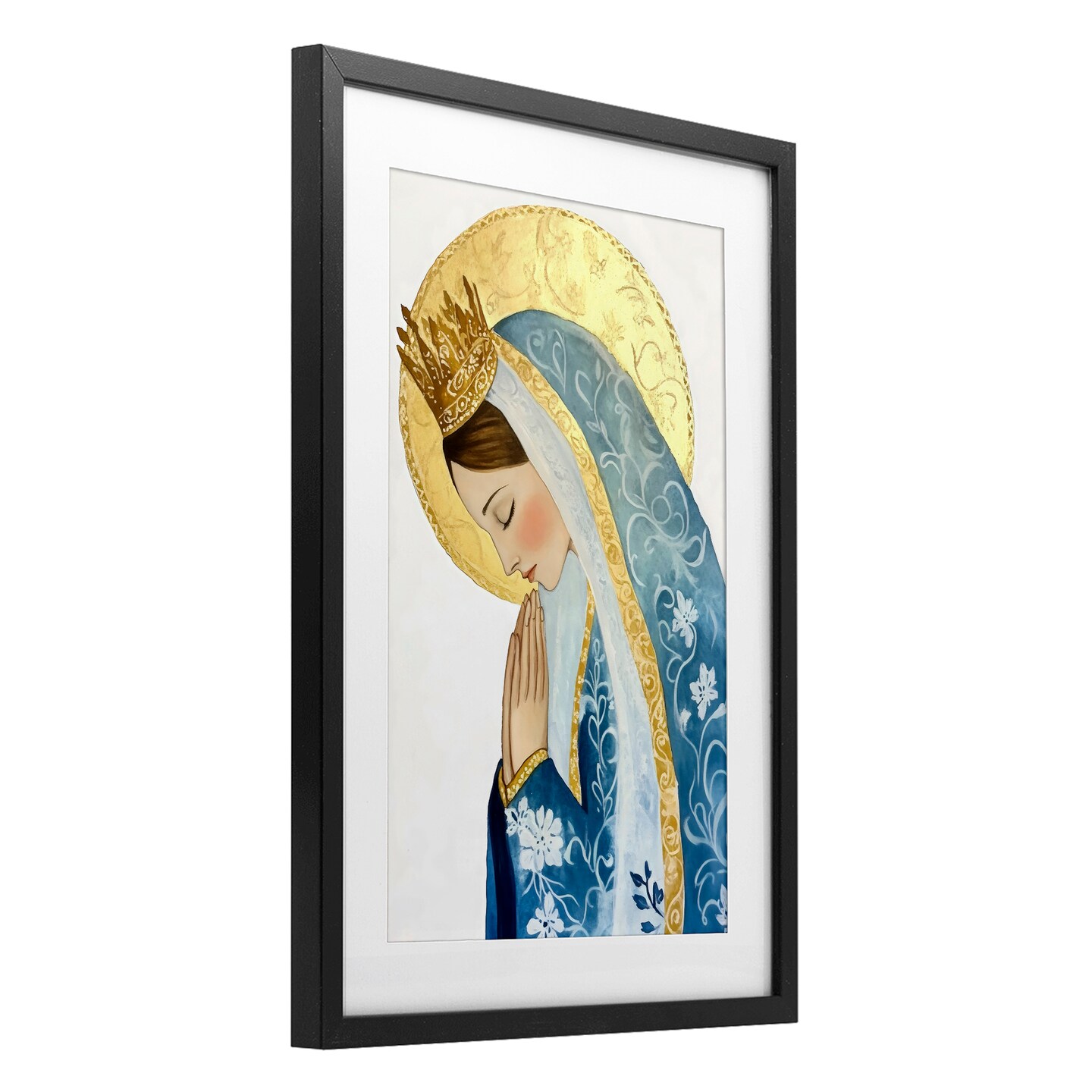 Stupell Industries Mother Mary Religious Portrait Framed Print Under Glass, design by Petal Prints Design