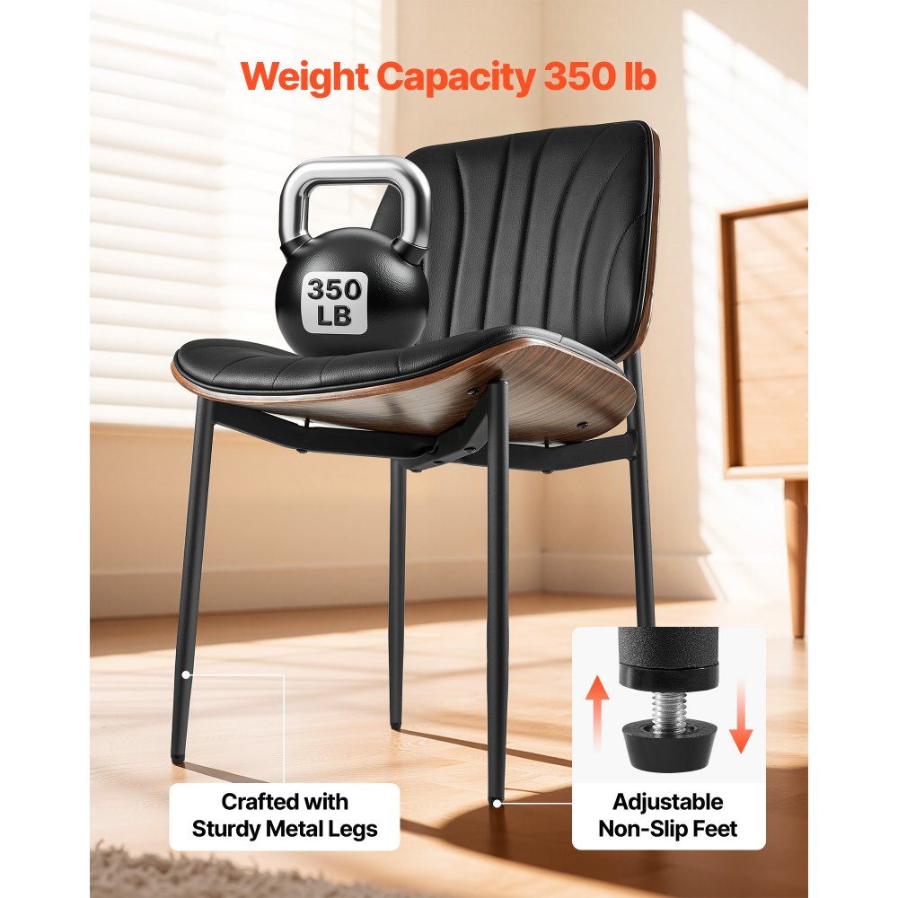 Black Metal and PU Leather Mid-Century Modern Dining Chairs Set with Sponge Seat