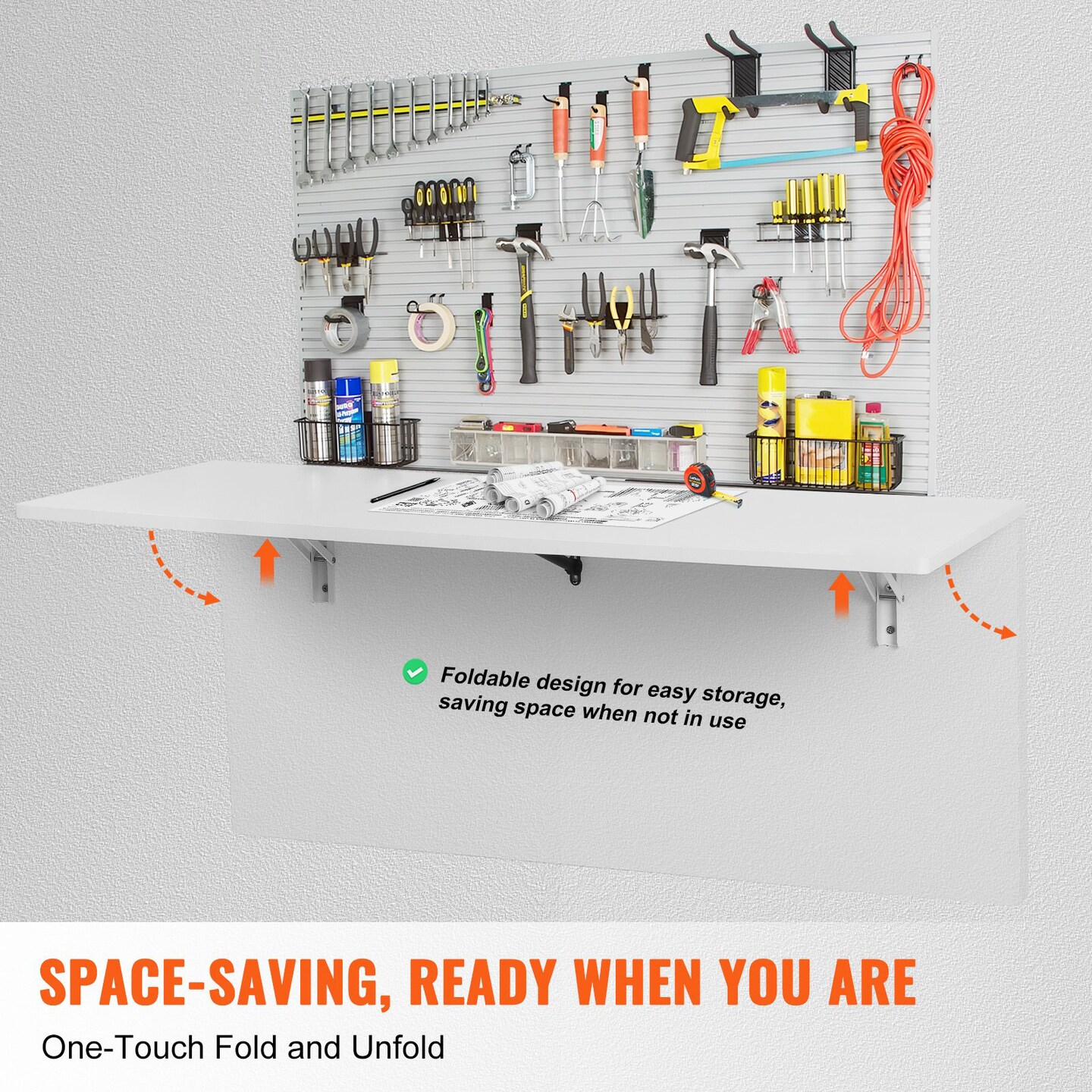 Wall Mount Foldable Desk Floating Table with Iron Bracket for Small Spaces White