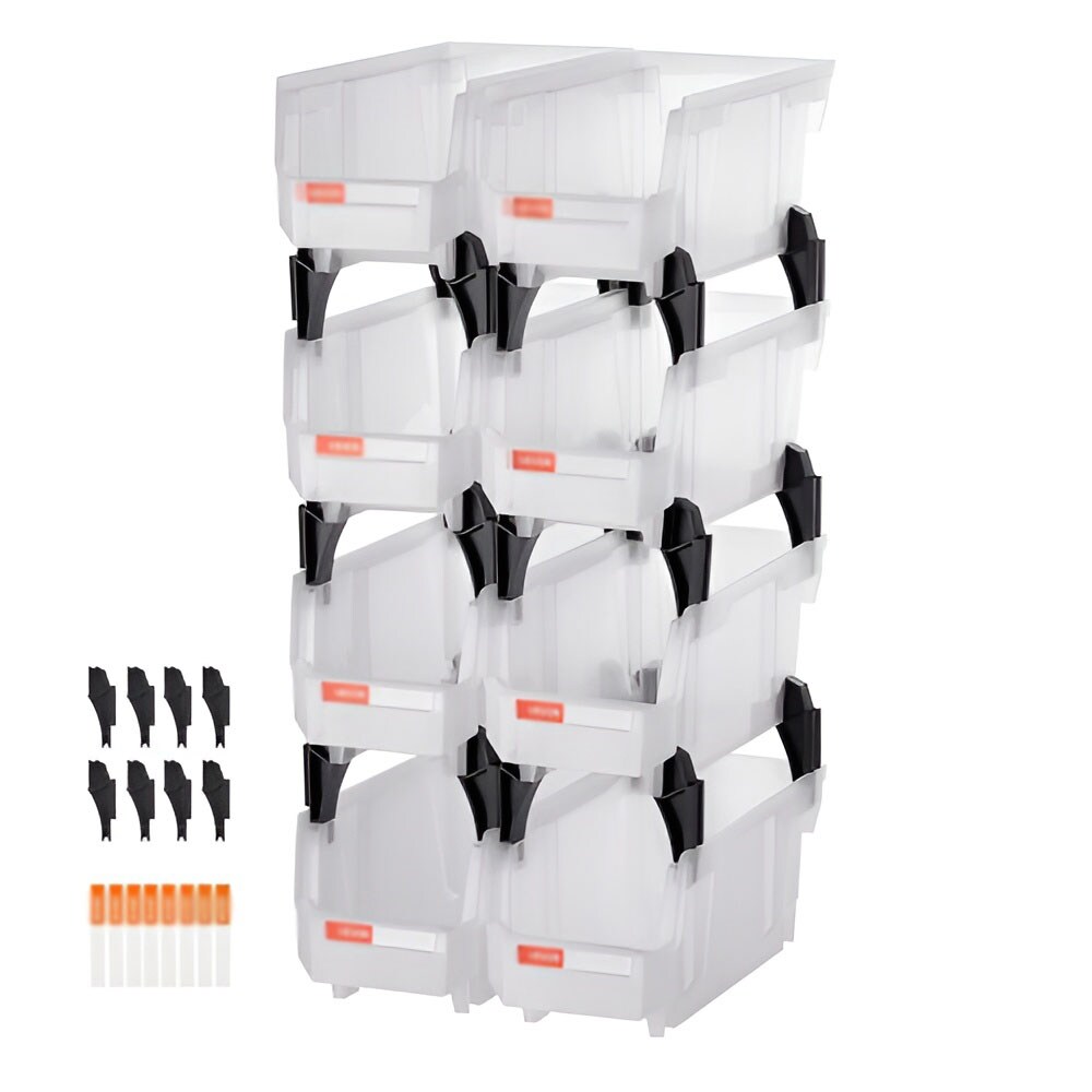 Stackable Plastic Storage Bins 14 Liter Durable Organizer with Front Access Label Stickers