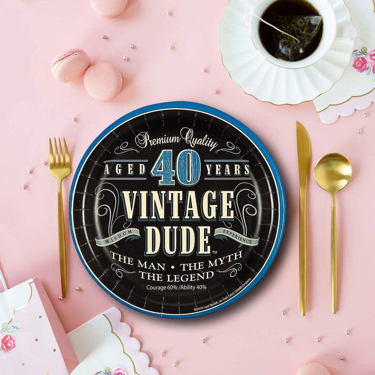 8 Ct.40th Birthday Party Vintage Dude Paper Dessert Plates 7" Durable Plates