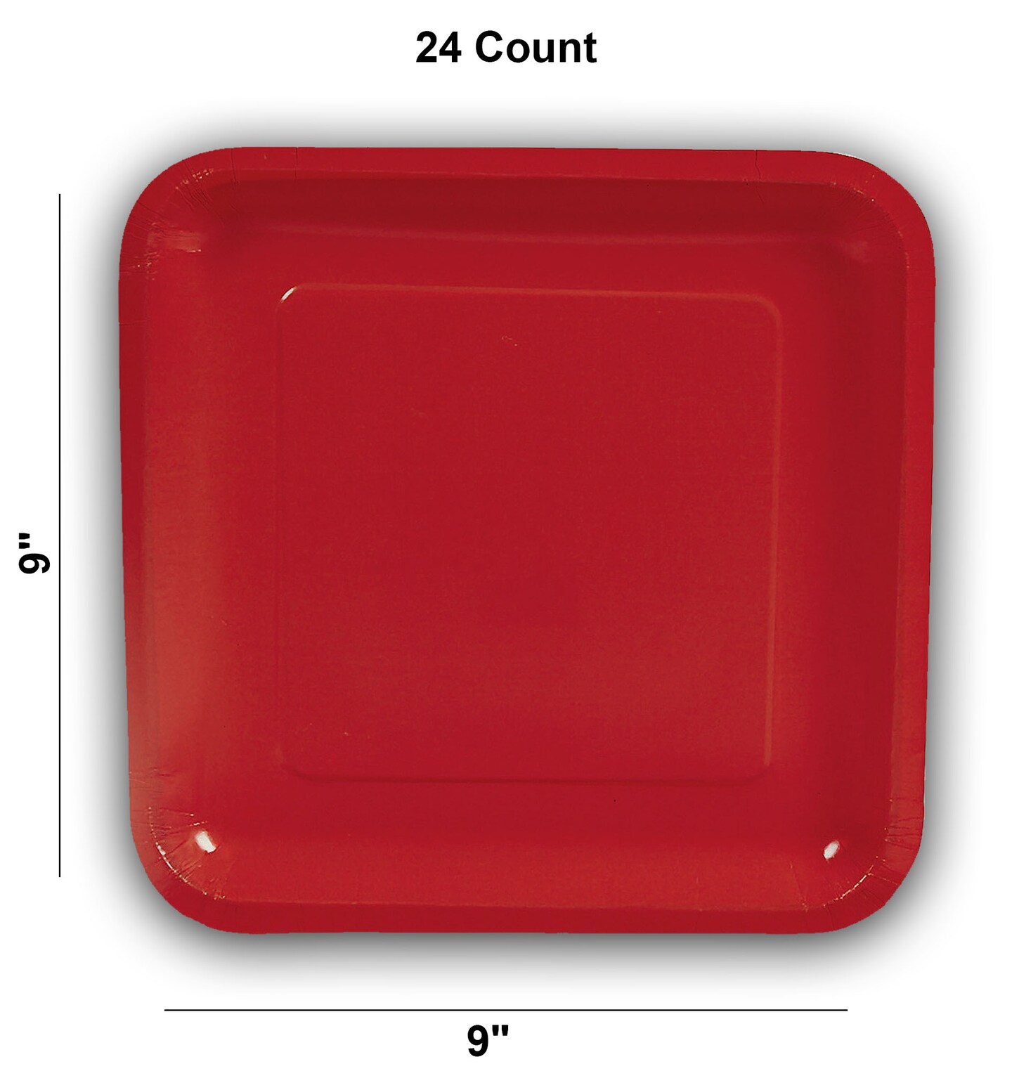 9" Red Square Paper Dinner Plates 24 Count Disposable Party Tableware