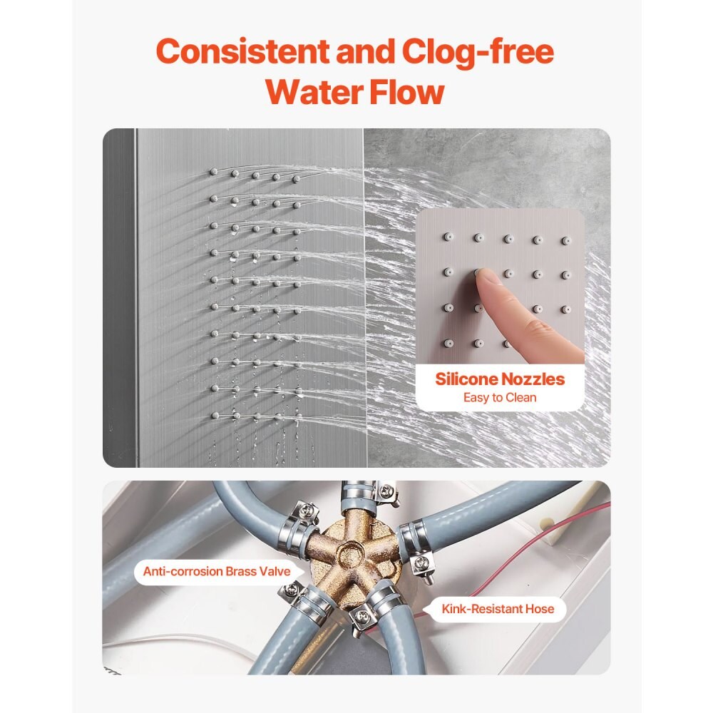 Wall Mount LED Shower Panel with Rainfall Waterfall Head and Tub Spout