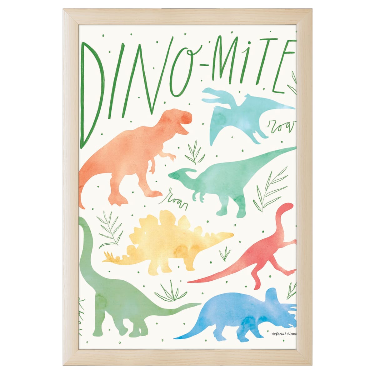 12" x 16" Dino-Mite Framed Wall Art, Contemporary Home Décor for Baby or Child's Room, Glass Facing and Hanging Hardware Included