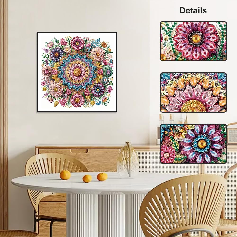 Diamond Painting Kit for Adults – 5D Mandala Flower Crystal Rhinestone Art Kit, Special Shape Diamond Painting for Beginners, 12×12 Inch Wall Decoration Gift