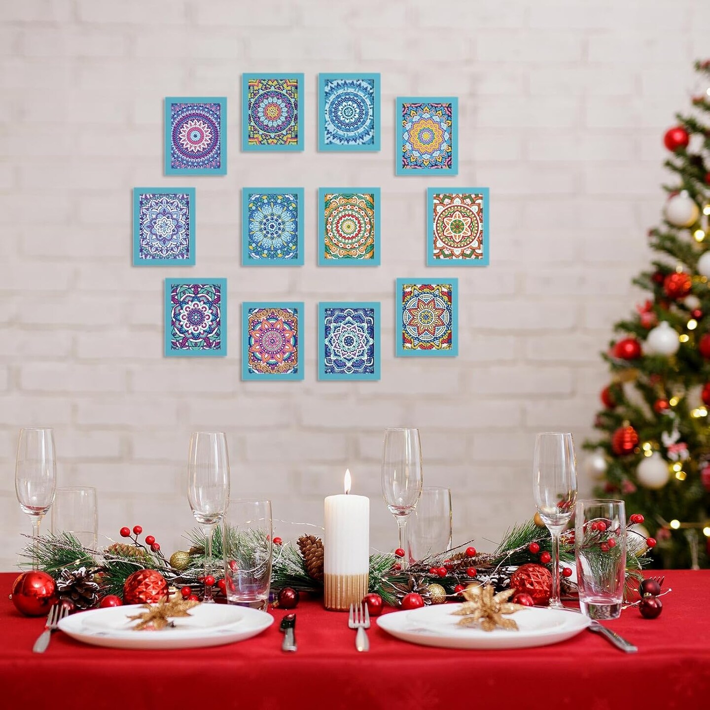 24-Piece Mini Diamond Painting Kit Set for Beginners – 12 Mandala Designs with Borders – Quick 1-Hour DIY Art for Home Décor, Desktop, 5.12x3.94 Inches