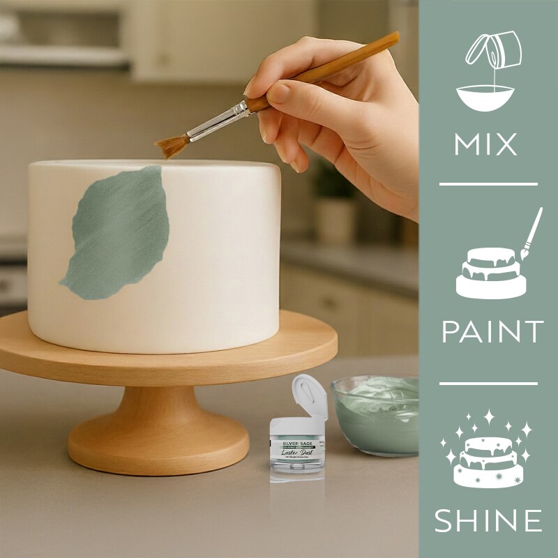 Bakell - Silver Sage Luster Dust (4g, 1x Jar) Edible Vegan Dust & Paint for Baking, Desserts and Beverages