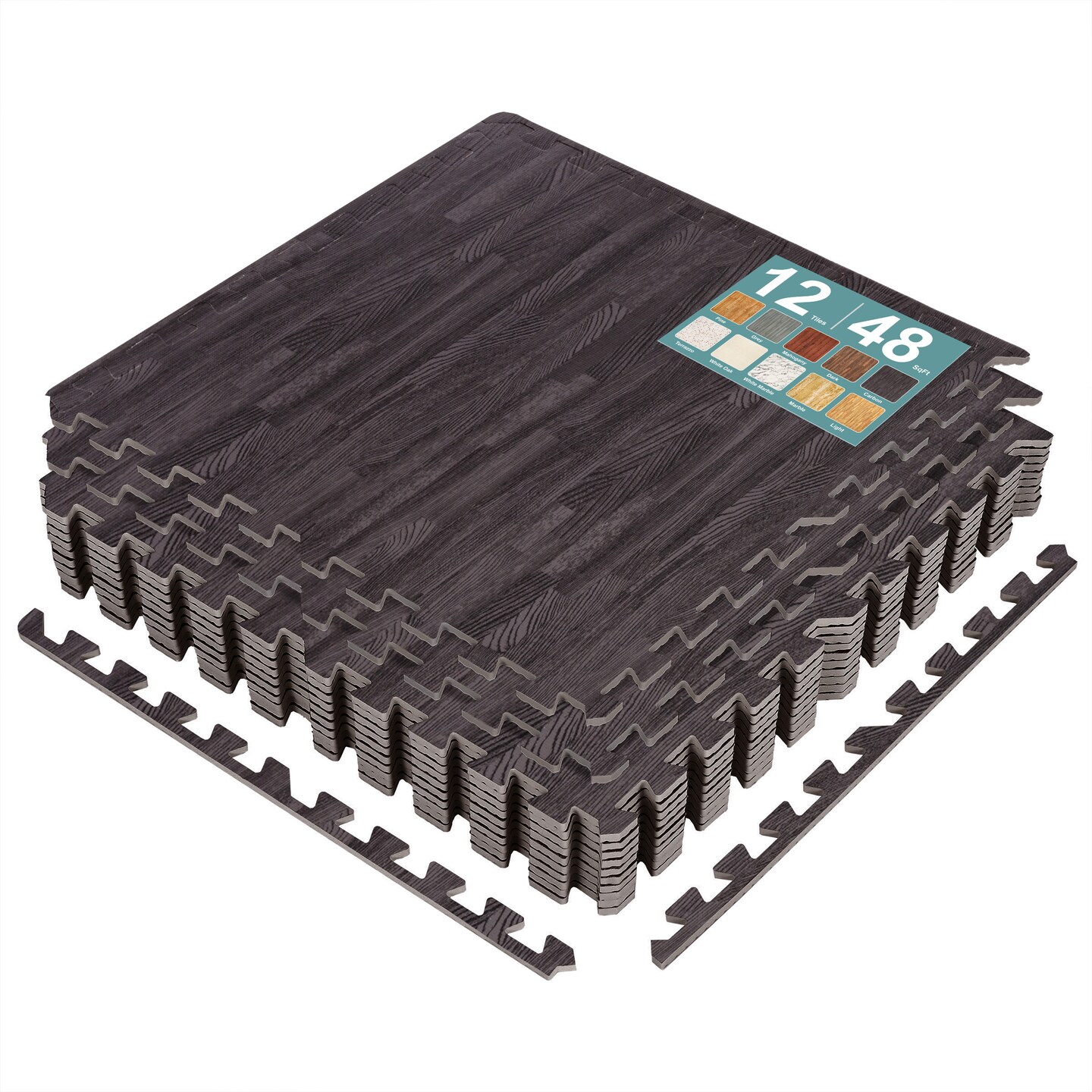 Sorbus 12 Tiles 48 Sq ft Wood Grain Interlocking Floor Foam Tile Mats - for Home, Playroom, Basement, Trade Show