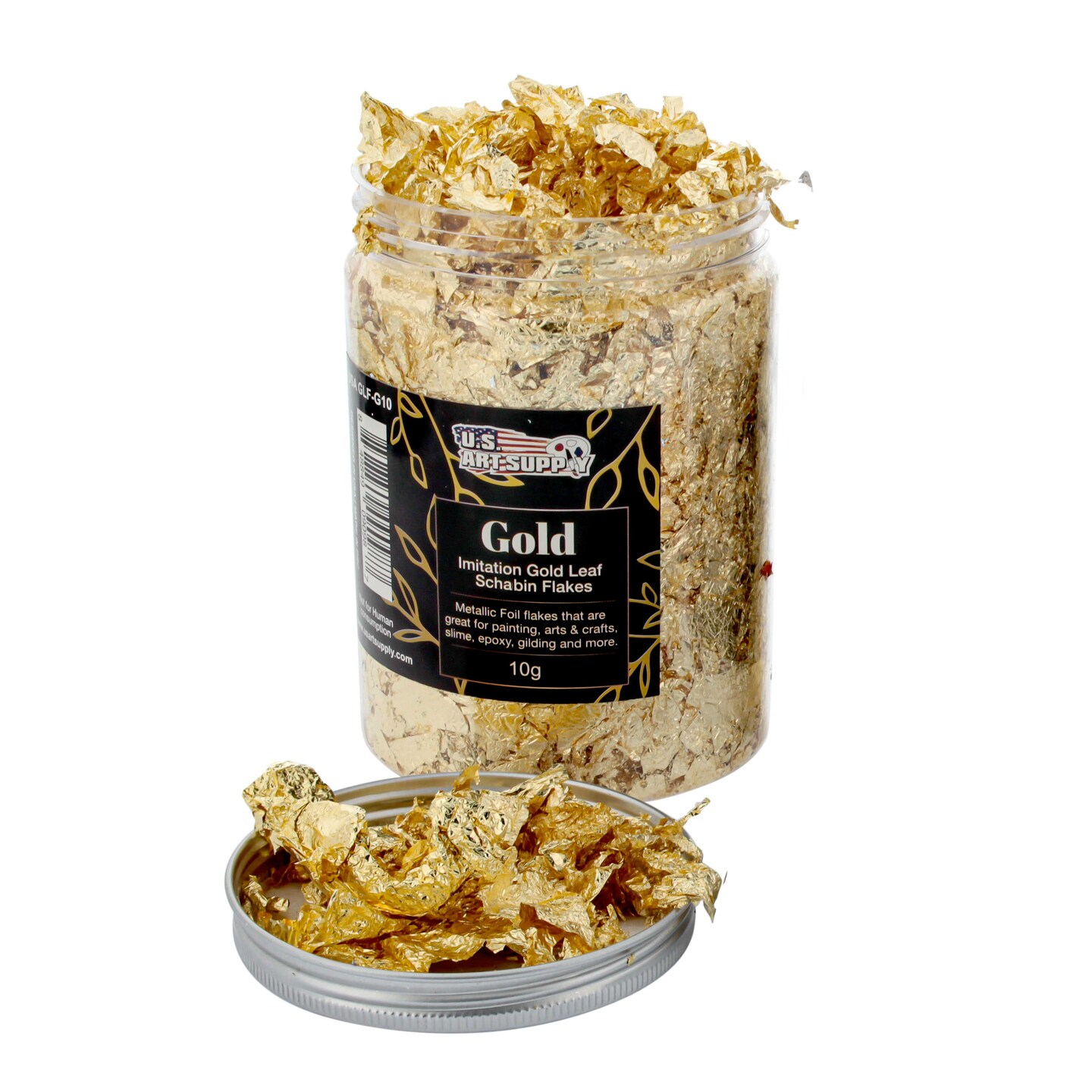 Metallic Foil Schabin Gilding Flakes, Imitation Gold 10 Gram Bottle - Metal Leaf Foil Flakes for Resin, Nails, Crafts, Painting, Jewelry, Slime, Arts and Crafts