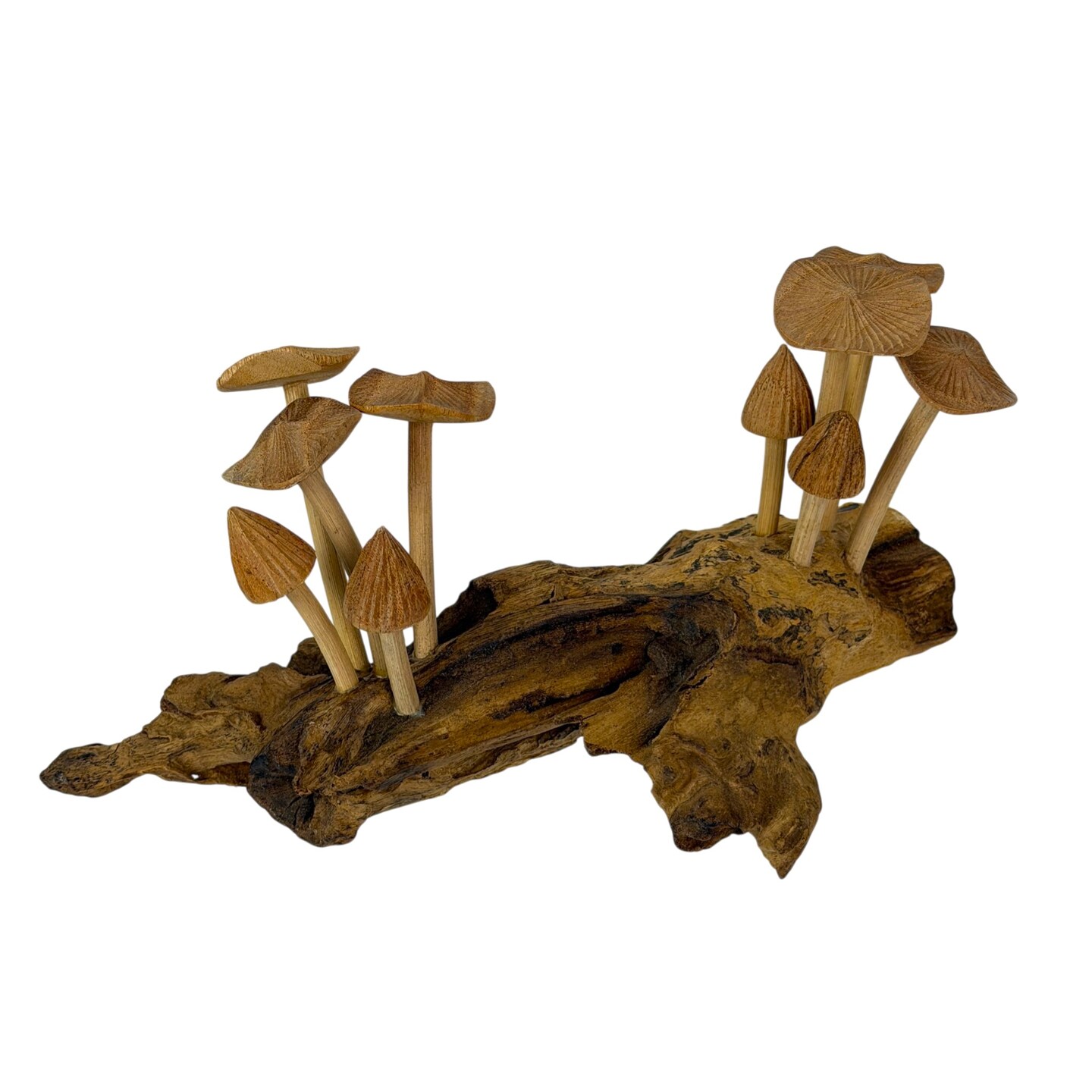 Wood Mushroom Sculpture Natural Tabletop Figurine Root Base Decor