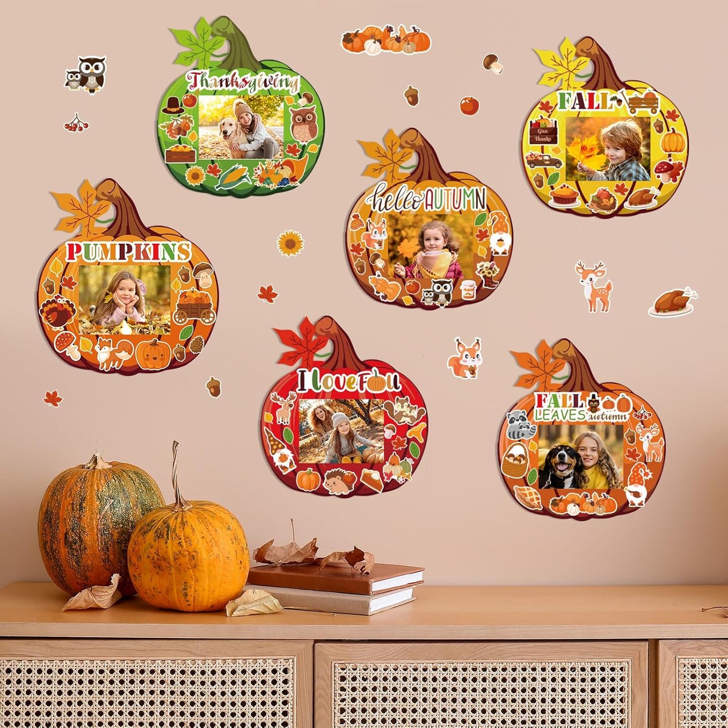 36 Pack Fall DIY Pumpkin Photo Frame Craft Kit – 6.8 x 6.3 Inch Autumn Picture Frame Ornaments with Stickers for Thanksgiving, Halloween, Classroom Activities & Family Crafts