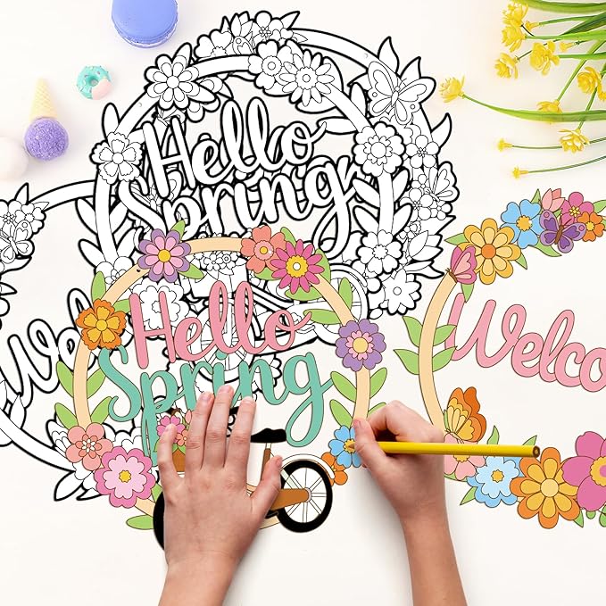 4 Pcs Spring Coloring Wreath Crafts, Color Your Own Flower Crafts, DIY Paper Wreath for Spring Home Activities Games. (Spring.24)