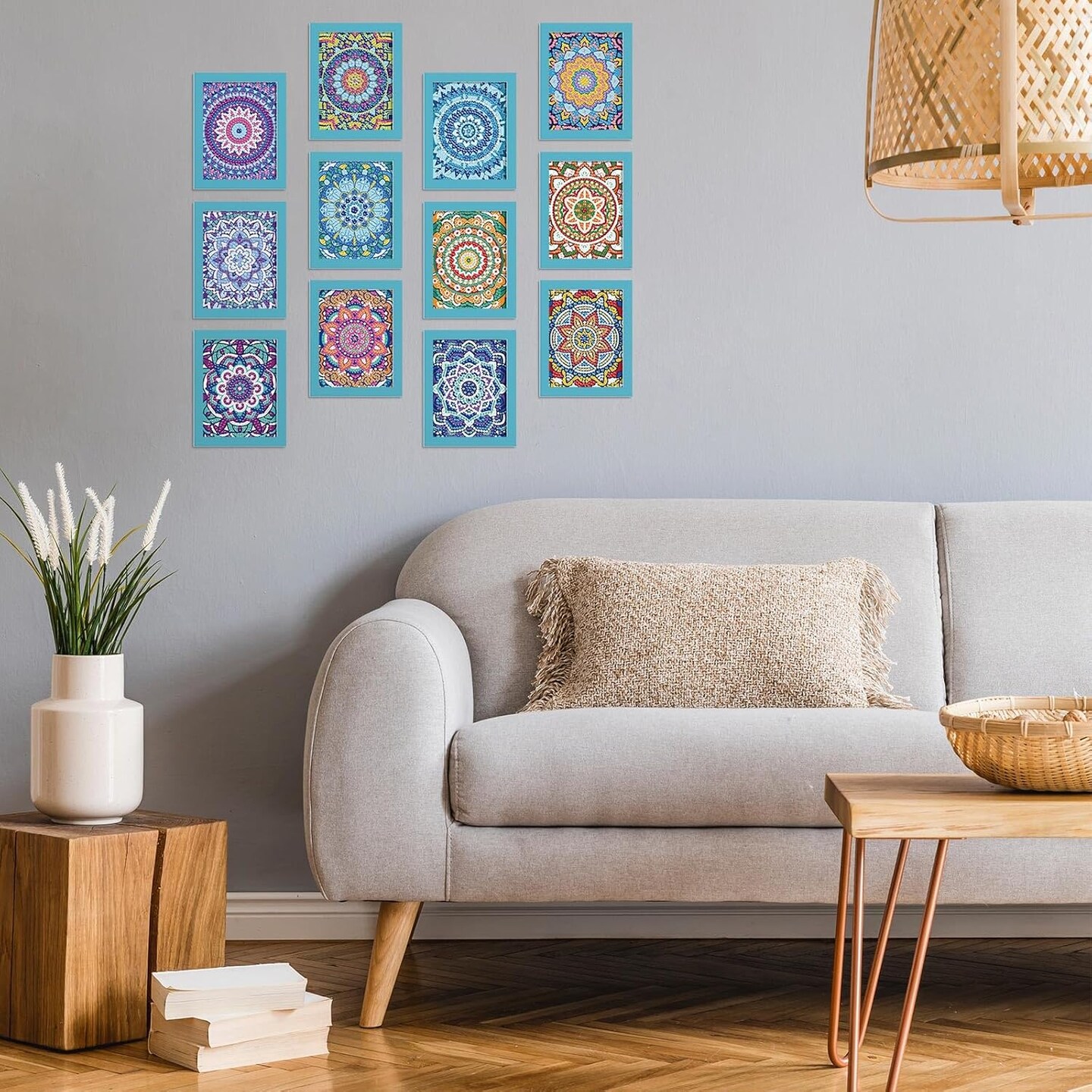 24-Piece Mini Diamond Painting Kit Set for Beginners – 12 Mandala Designs with Borders – Quick 1-Hour DIY Art for Home Décor, Desktop, 5.12x3.94 Inches