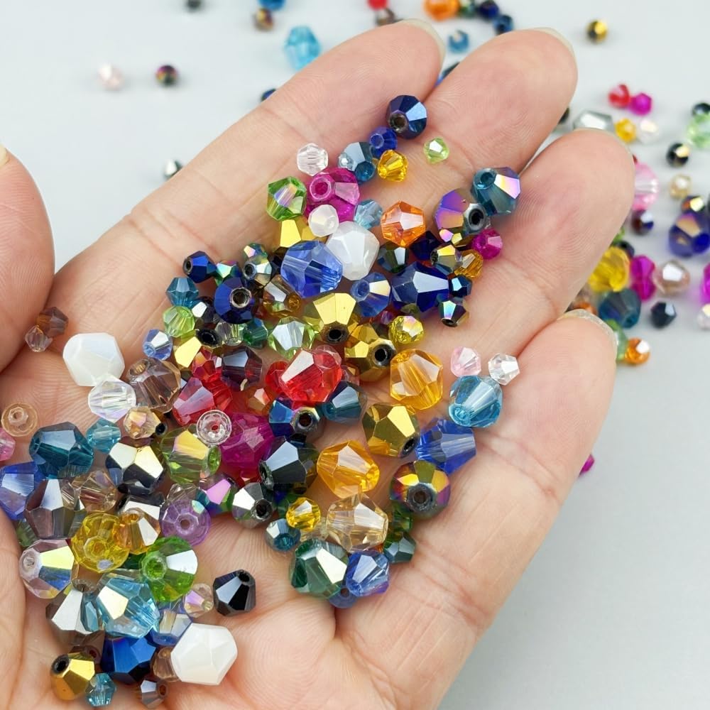 500pcs 4mm Bicone Crystal Glass Beads Faceted Bicone Crystal Beads Bulk Glass Spacer Beads for Bracelets Necklace Pendants Earrings DIY Jewelry Craft Making(Mix Colors)