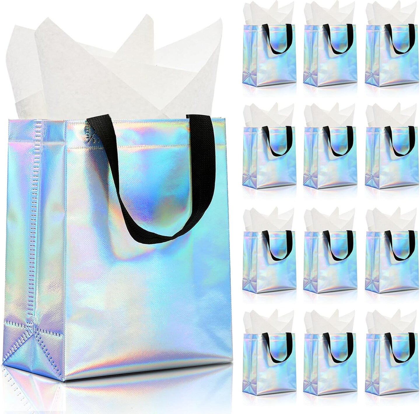 12pcs Reusable Gift Bags(Includes Tissue Paper) Gift bag with handle Birthdays Parties Holidays Weddings Medium 10x4x8in rainbow Gift Bags